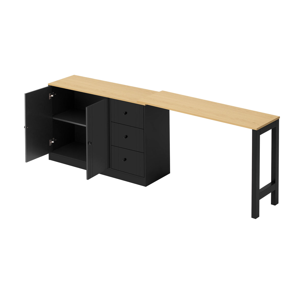 variant-group:rf-n711p334768o|Roomfitters Extendable Sideboard Buffet Cabinet with Storage, Multifunctional Console Table for Dining Room, Black+Natural