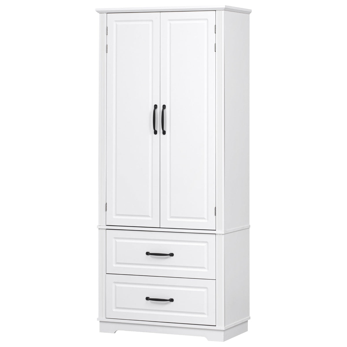 Roomfitters 71" Farmhouse Pantry Cabinet with Drawers, Embossed Texture, Storage Shelves, Cupboard for Kitchen, White