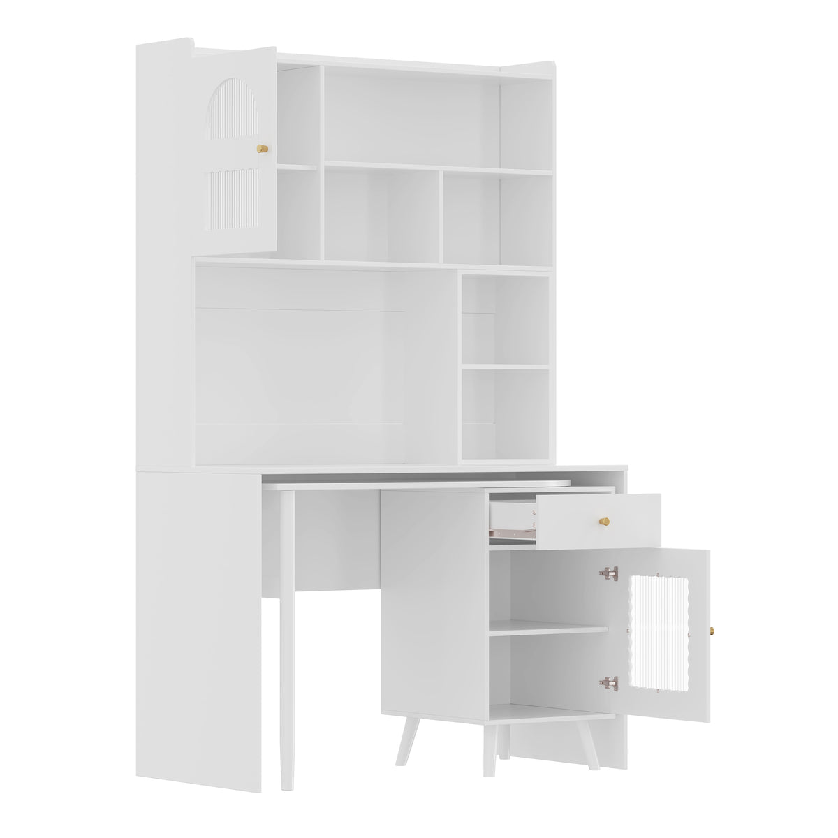 variant-group:rf-n733s363716k|Roomfitters Rotating L-Shaped Computer Desk with Shelves and Storage, 90° Swivel Office Writing Desk, White