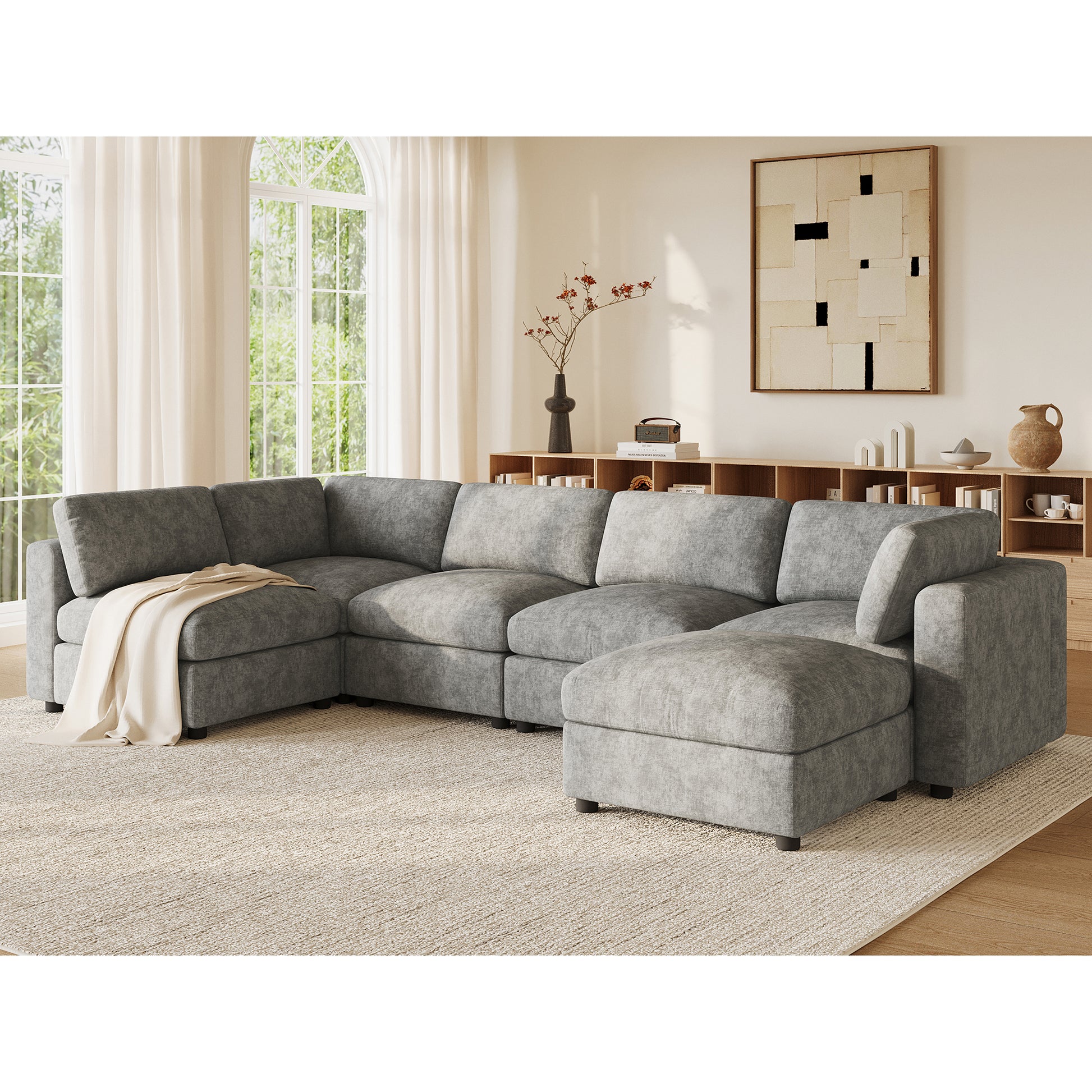 variant-group:rf-n723s9792g|Roomfitters 129 Inch Oversized U-Shaped Modular Sectional Sofa, Large Upholstered Living Room Seating Couch Furniture, Gray