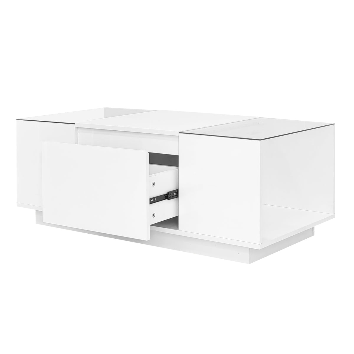variant-group:rf-n724p290056k|Roomfitters Modern Center Coffee Table with High Gloss Finish, Glass Top and Hidden Storage Compartments, White