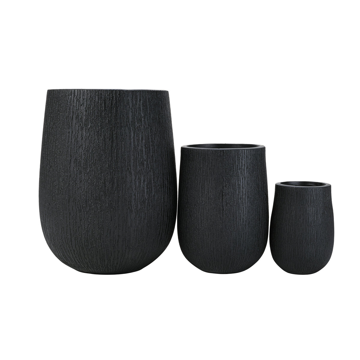 variant-group:rf-n711p406659b|Roomfitters Modern Egg-Shaped MGO Planter Set, 3-Piece Textured Faux Stone Flower Pots, Black Patio Garden Urns