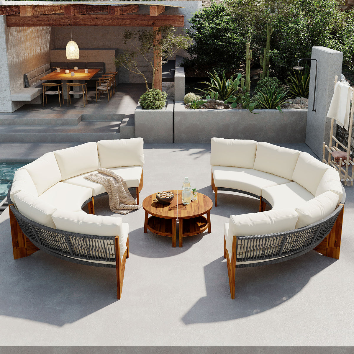 variant-group:rf-n711wy000468aaa|Roomfitters 3-Piece Outdoor Sofa Set for 6, Half-Moon Patio Conversation Set, Beige Cushions, Rope Woven Steel Sectional