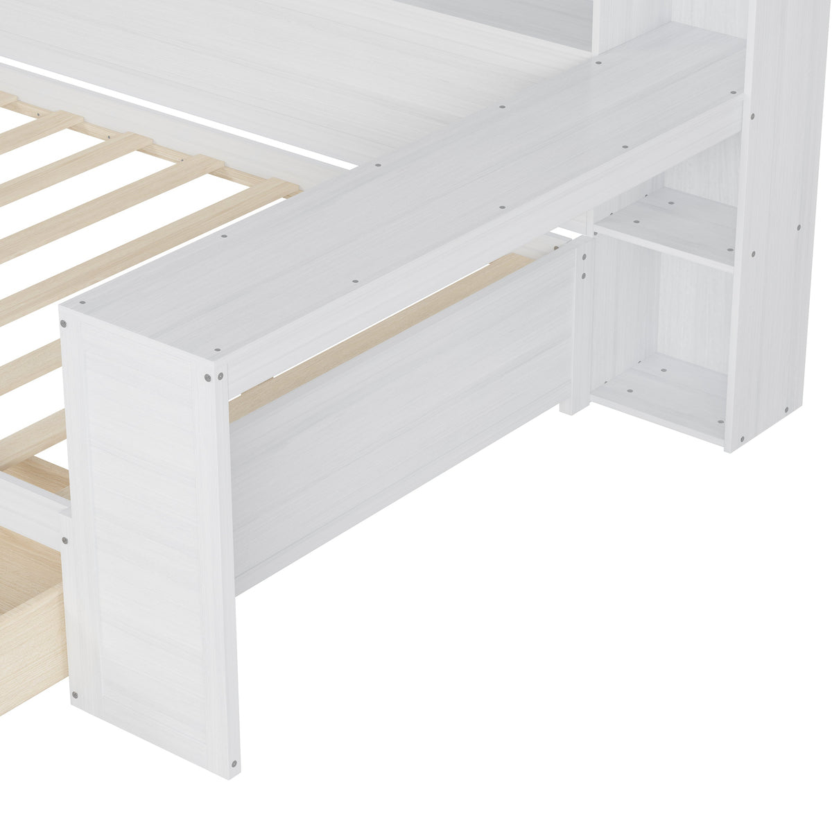 Roomfitters Full Daybed with Storage Shelves, Multi-Functional Bed with Drawers and Study Desk, Antique White