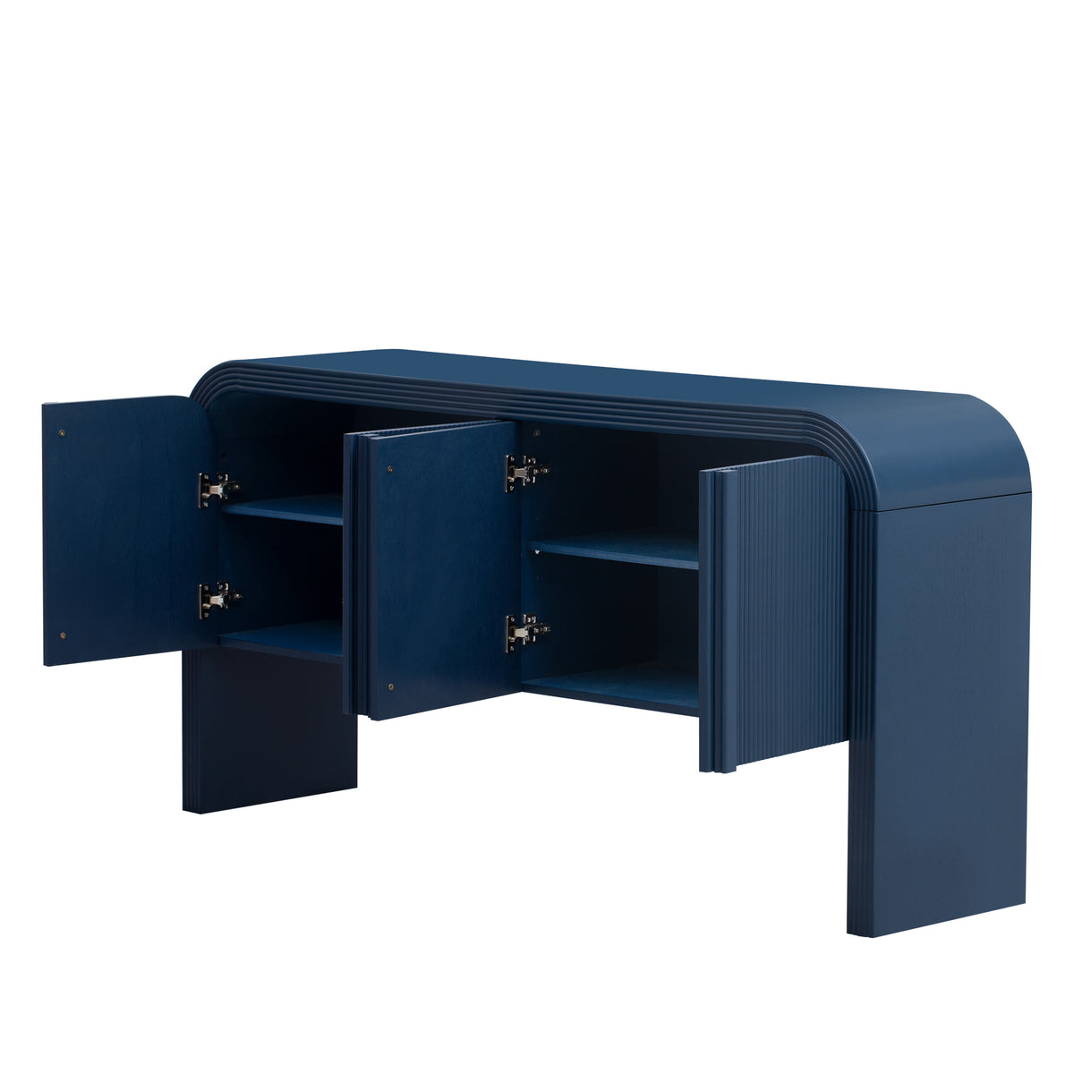 variant-group:rf-n711p415846v|Roomfitters Modern Rustic Navy Blue Curved Wave Pattern Console Table with Adjustable Storage Shelf and Elegant Wooden Handles