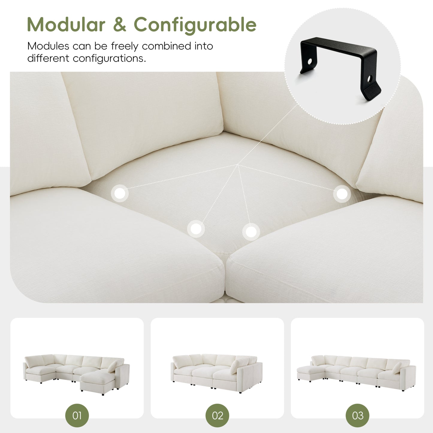 variant-group:rf-n723s9792a|Roomfitters 129 Inch Oversized U-Shaped Modular Sectional Sofa, Large Upholstered Living Room Seating Couch Furniture, White