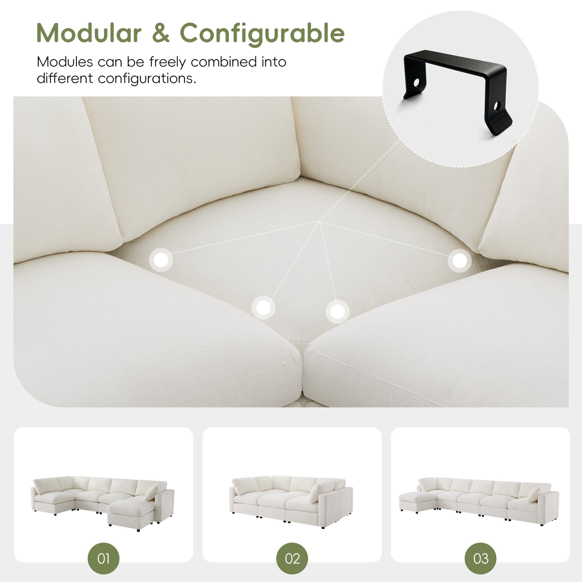 variant-group:rf-n723s9792a|Roomfitters 129 Inch Oversized U-Shaped Modular Sectional Sofa, Large Upholstered Living Room Seating Couch Furniture, White