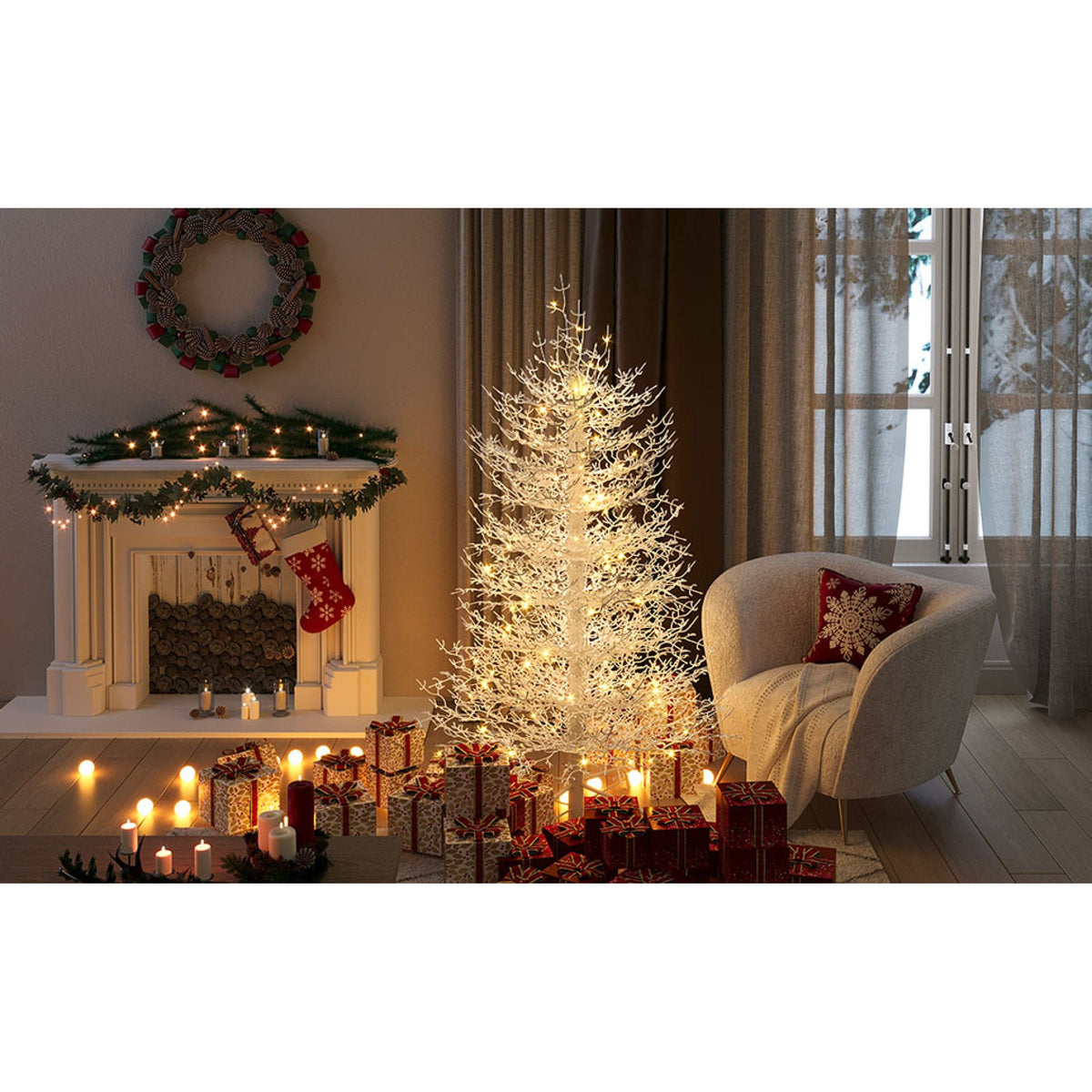 Roomfitters Pre-Lit Aspen Fir Christmas Tree 4FT, Hinged Snow-Flocked Artificial Holiday Tree with Warm Lights, 280 Tips, White Roomfitters
