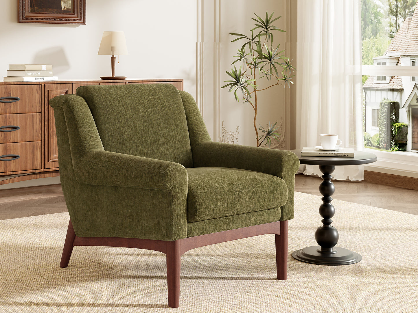 variant-group:rf-n723p426251g|Roomfitters Mid-Century Modern Textured Upholstered Accent Chair, Comfy Armchair with Sturdy Solid Wood Legs for Home, Green