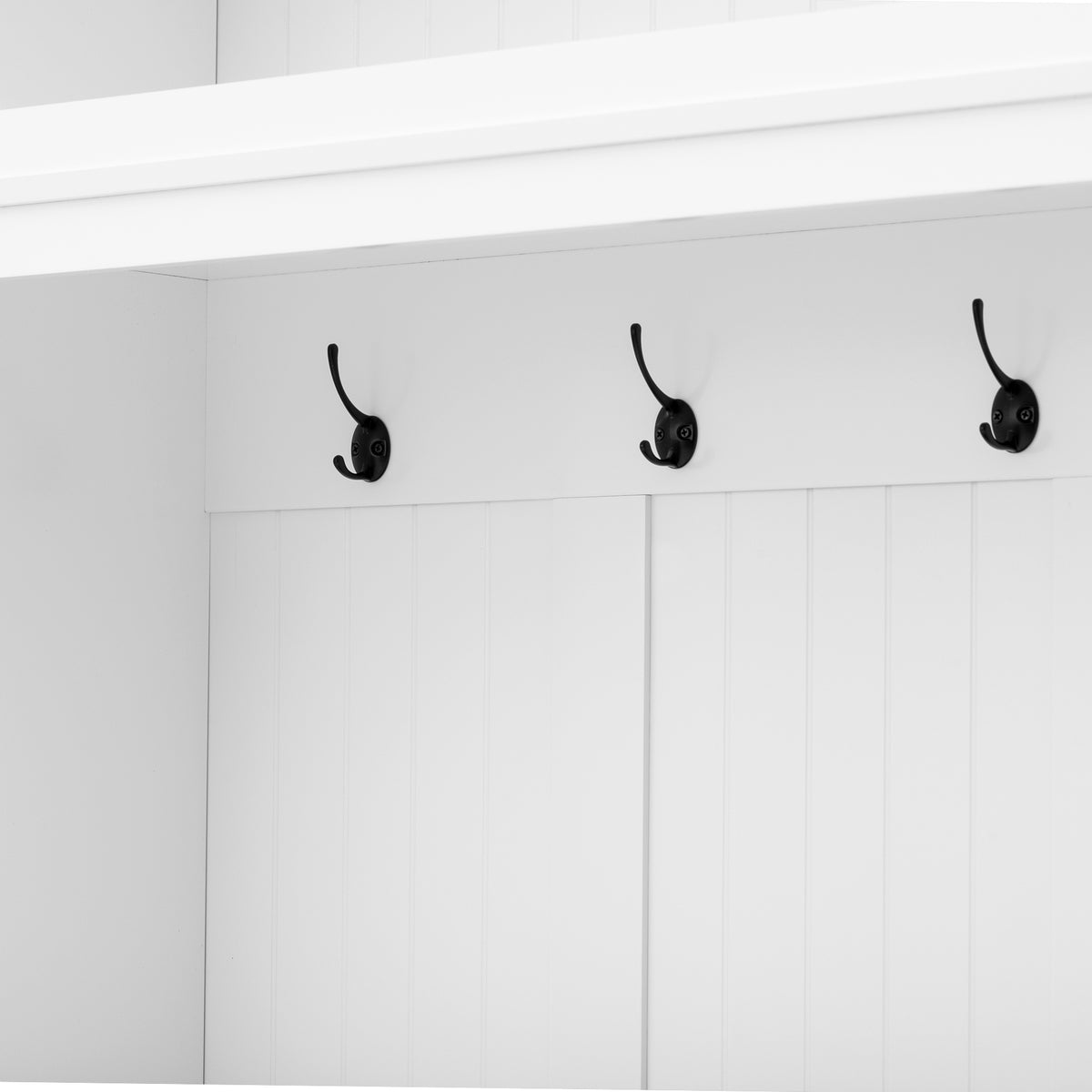 variant-group:rf-n724sj000160aak|Roomfitters 3-in-1 Entryway Hall Tree with Overhead Storage Cabinet, 2 Drawers, White