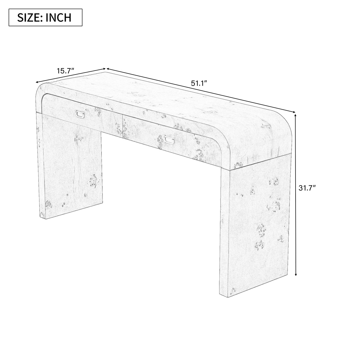 variant-group:rf-n711p216235d|Roomfitters Modern Entryway Table with Burl Wood Veneer, Ideal for Entryway, Hallway, Living Room, Foyer, or Corridor, Natural Wood and Brown