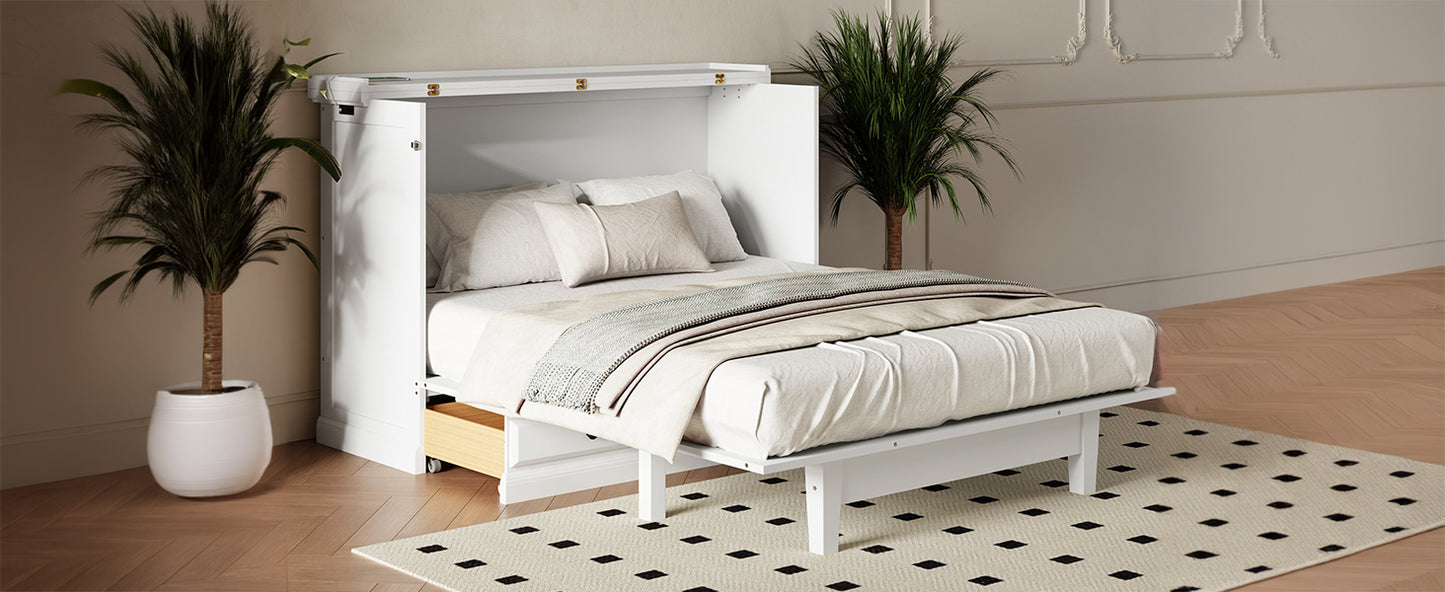 variant-group:rf-n701bs701p170501k|Roomfitters Full Size Murphy Bed Cabinet with Charging Station and Storage Drawer, Freestanding Fold Out Guest Bed, White