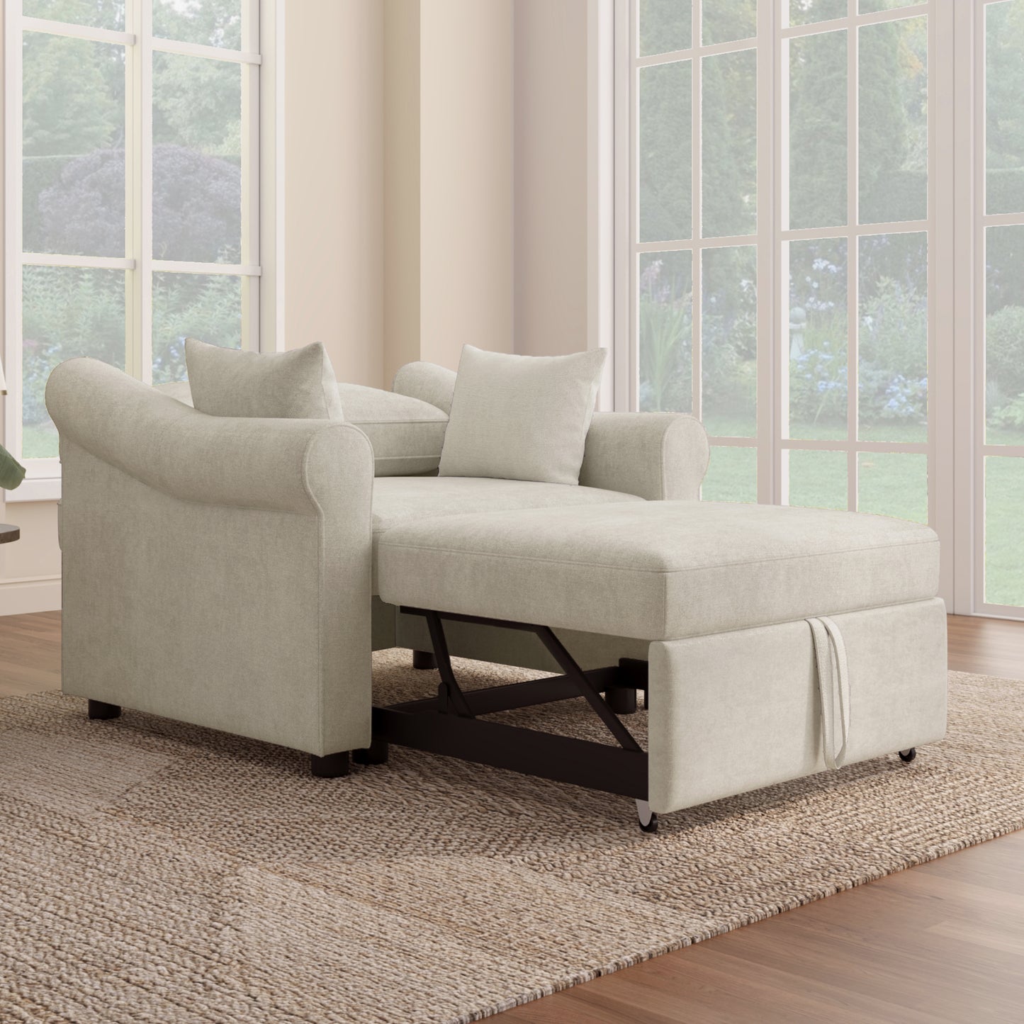 variant-group:rf-n701bs701p468429c|Roomfitters Chenille Convertible Sleeper Chair, 3 in 1 Single Sofa Bed Lounger, Adjustable Backrest Pull Out Bed, Beige