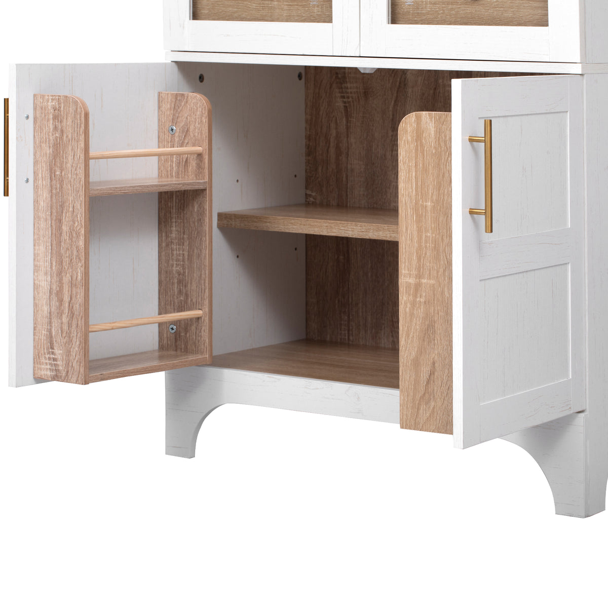 variant-group:rf-n707s288969w|Roomfitters 71" Pantry Cabinet with Arched Top & Glass Doors, 4-Door Storage Hutch with Adjustable Shelves for Kitchen, White