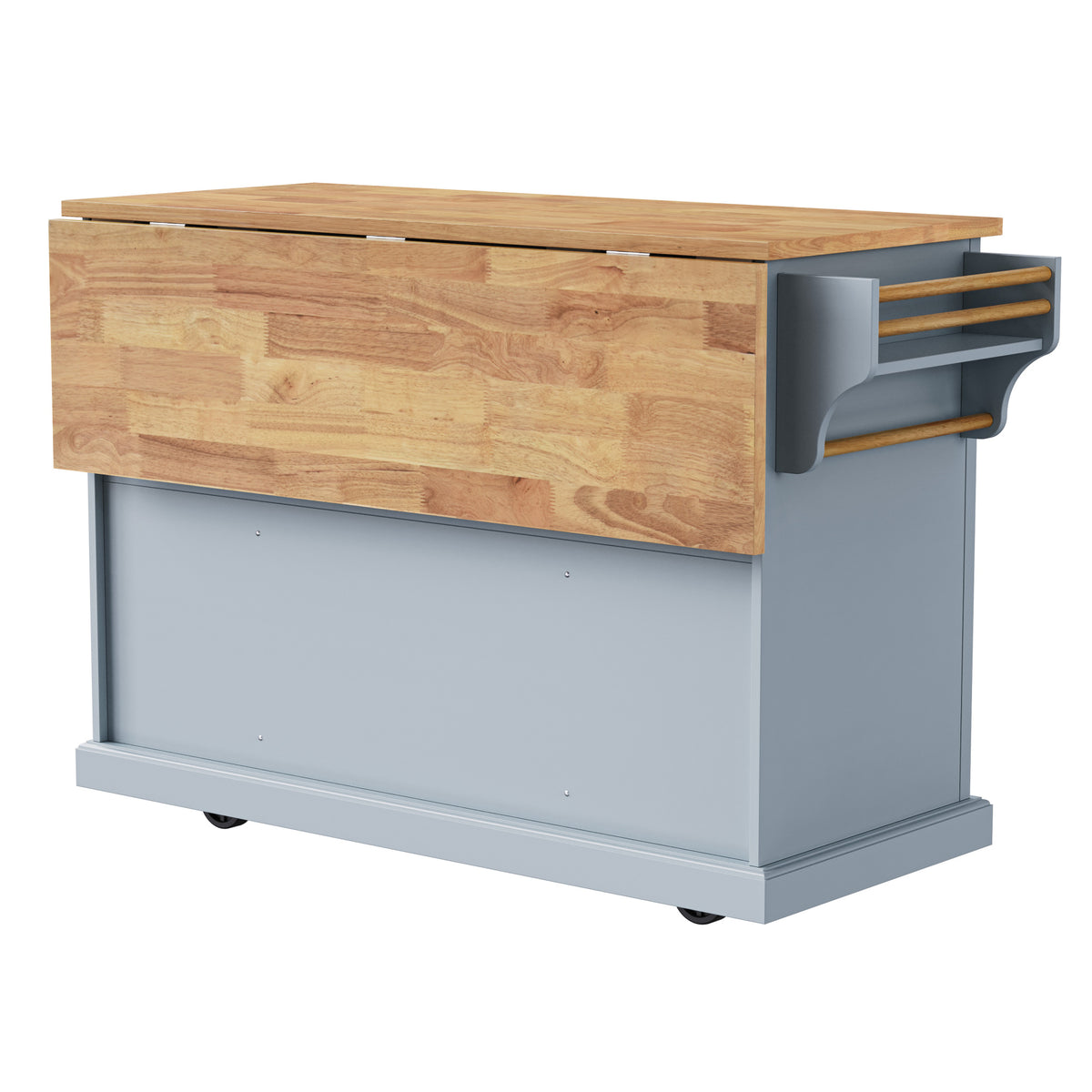 variant-group:rf-n707s195395g|Roomfitters 54" Kitchen Island with Wood Top, Rolling Storage Cabinet with 3 Drawers and 3 Doors, Spice Rack, Grey+Blue