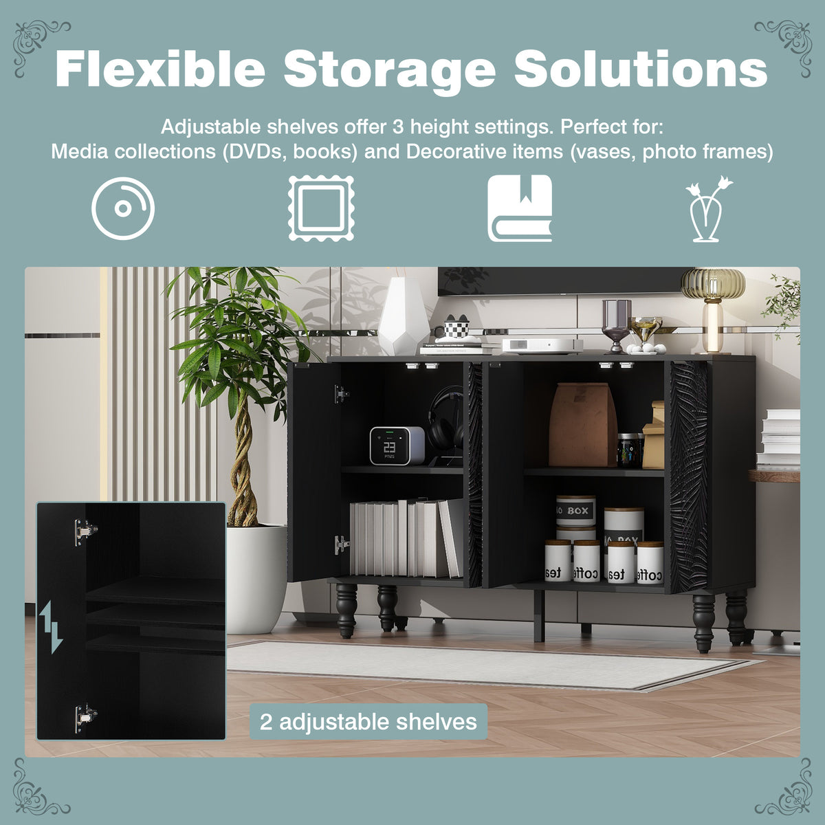 variant-group:rf-n724p233372b|Roomfitters Modern TV Stand for up to 43 Inch TV, Entertainment Console with Storage Compartments and Wood Legs, Black