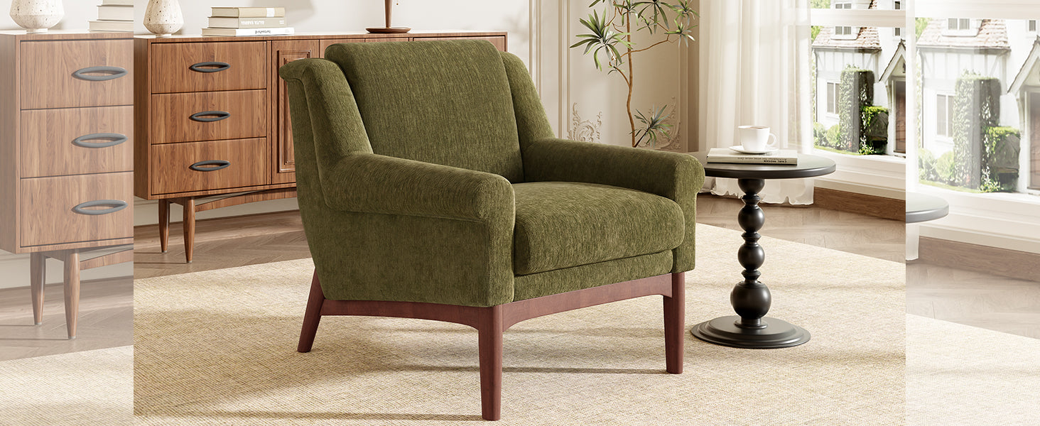 variant-group:rf-n723p426251g|Roomfitters Mid-Century Modern Textured Upholstered Accent Chair, Comfy Armchair with Sturdy Solid Wood Legs for Home, Green
