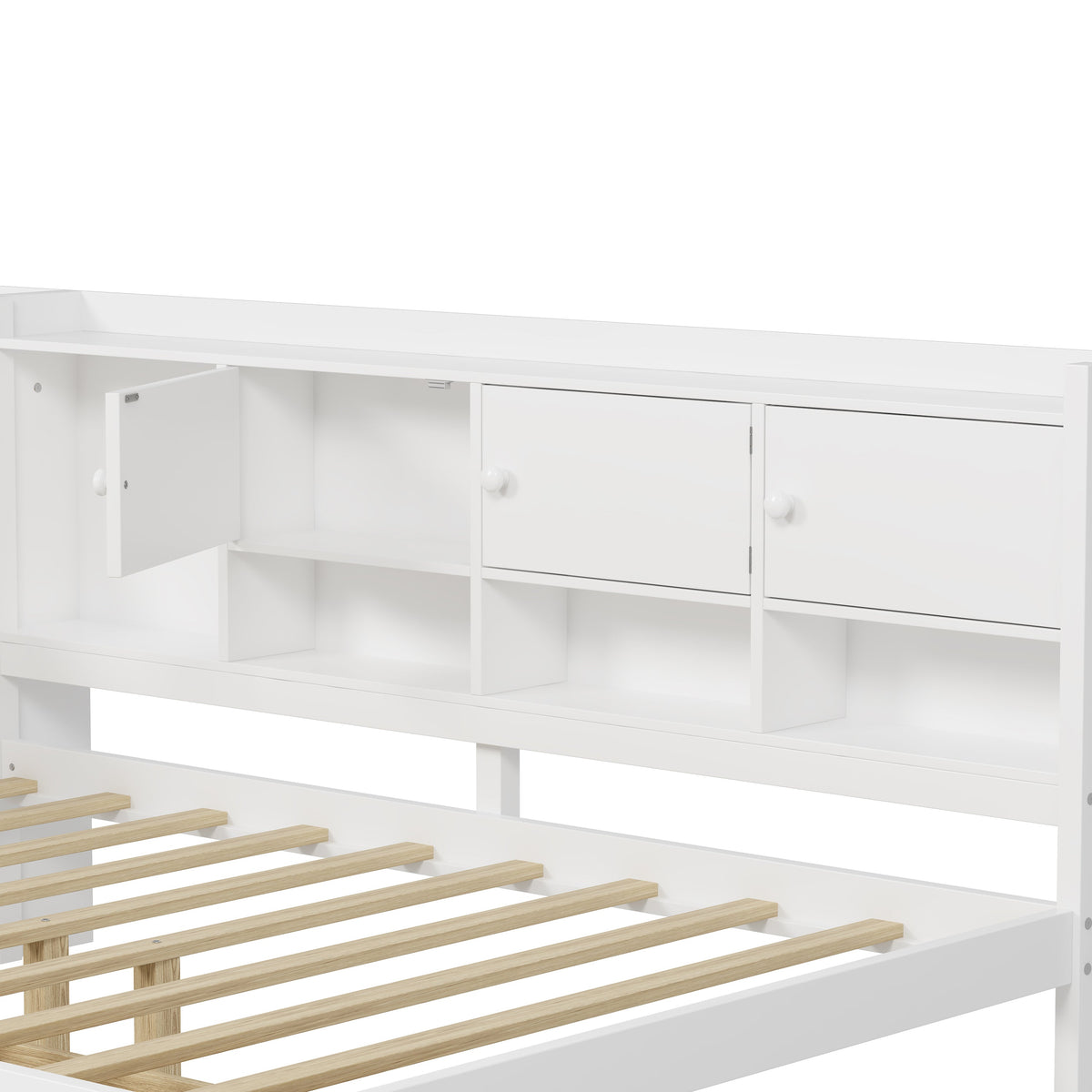 Roomfitters Wooden L-Shape Daybed with Storage Cabinets, Study Desk, Built-In Bookshelf, Space-Saving Platform Bed, White