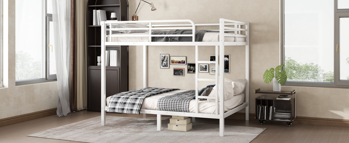 variant-group:rf-w1580p329015|Roomfitters Metal Full Over Full Bunk Bed Frame with Ladder & Safety Rail, Durable Space-Saving Design, White