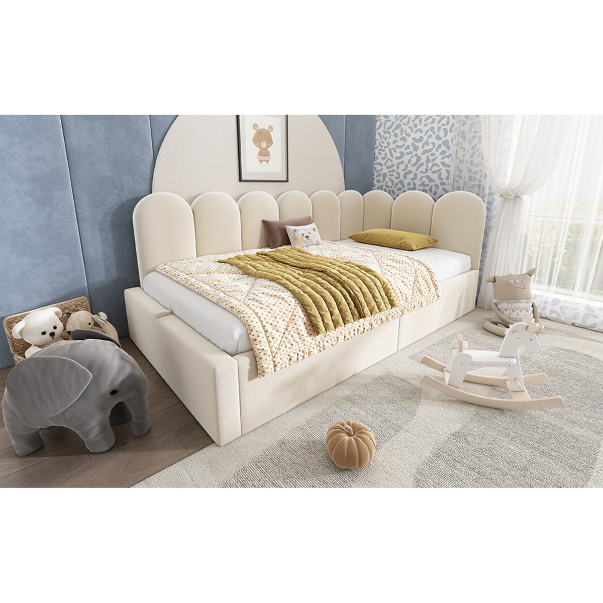 variant-group:rf-n736p333613b|Roomfitters Upholstered Twin Size Ottoman Daybed with Storage, Sofa Bed with Metal Slat Frame, Velvet Beige