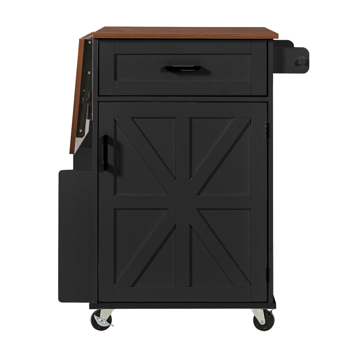 variant-group:rf-n707p404539b|Roomfitters 39.3" Kitchen Island with Drop Leaf, Rolling Kitchen Cart with Storage Drawer and Spice Rack, Modern Style, Black