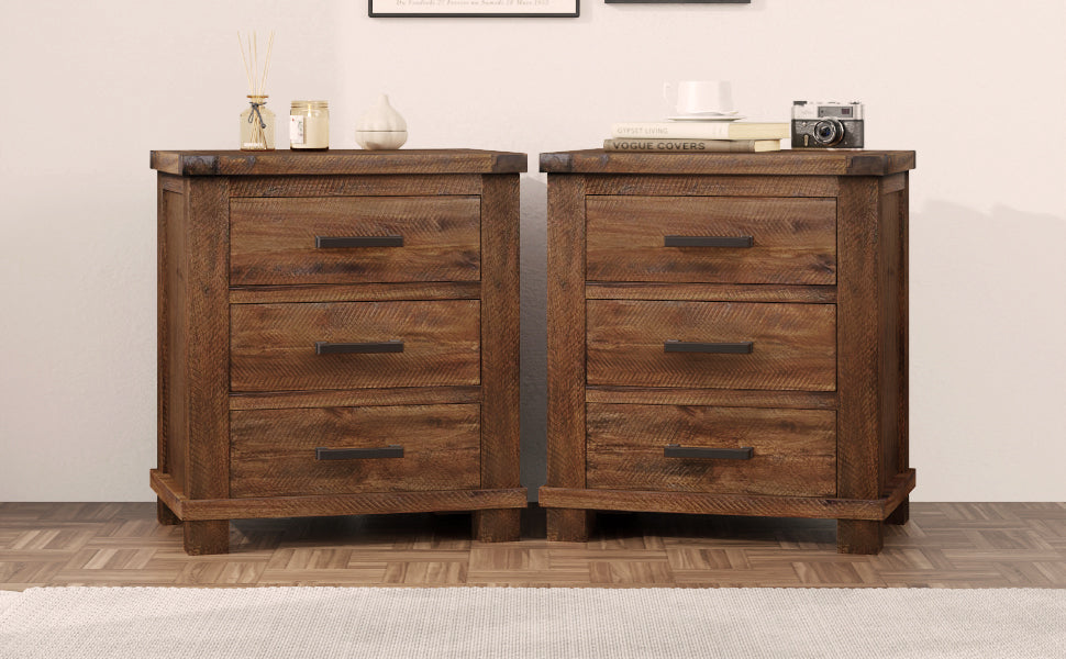 variant-group:rf-n701bs701p455591d|Roomfitters 3 Drawer Reclaimed Solid Wood Farmhouse Nightstand Set of 2, Rustic Bedside End Side Accent Table, Natural