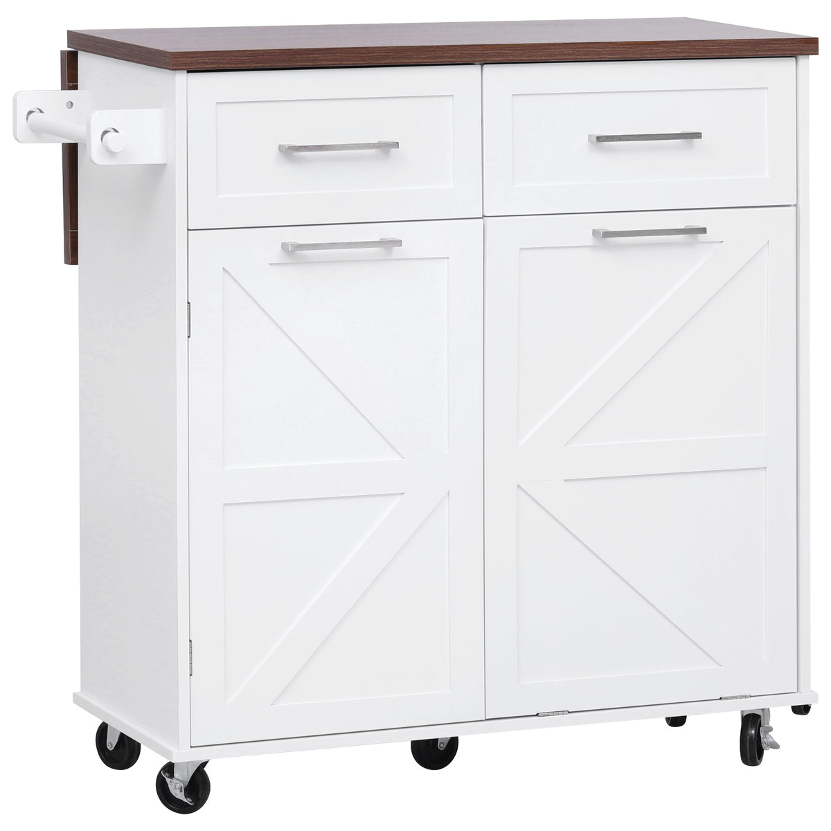 variant-group:rf-n707p307296w|Roomfitters 47.2" Farmhouse Kitchen Island with Drop Leaf, Tilt Trash Can Cabinet, Removable Mobile Side Racks, White