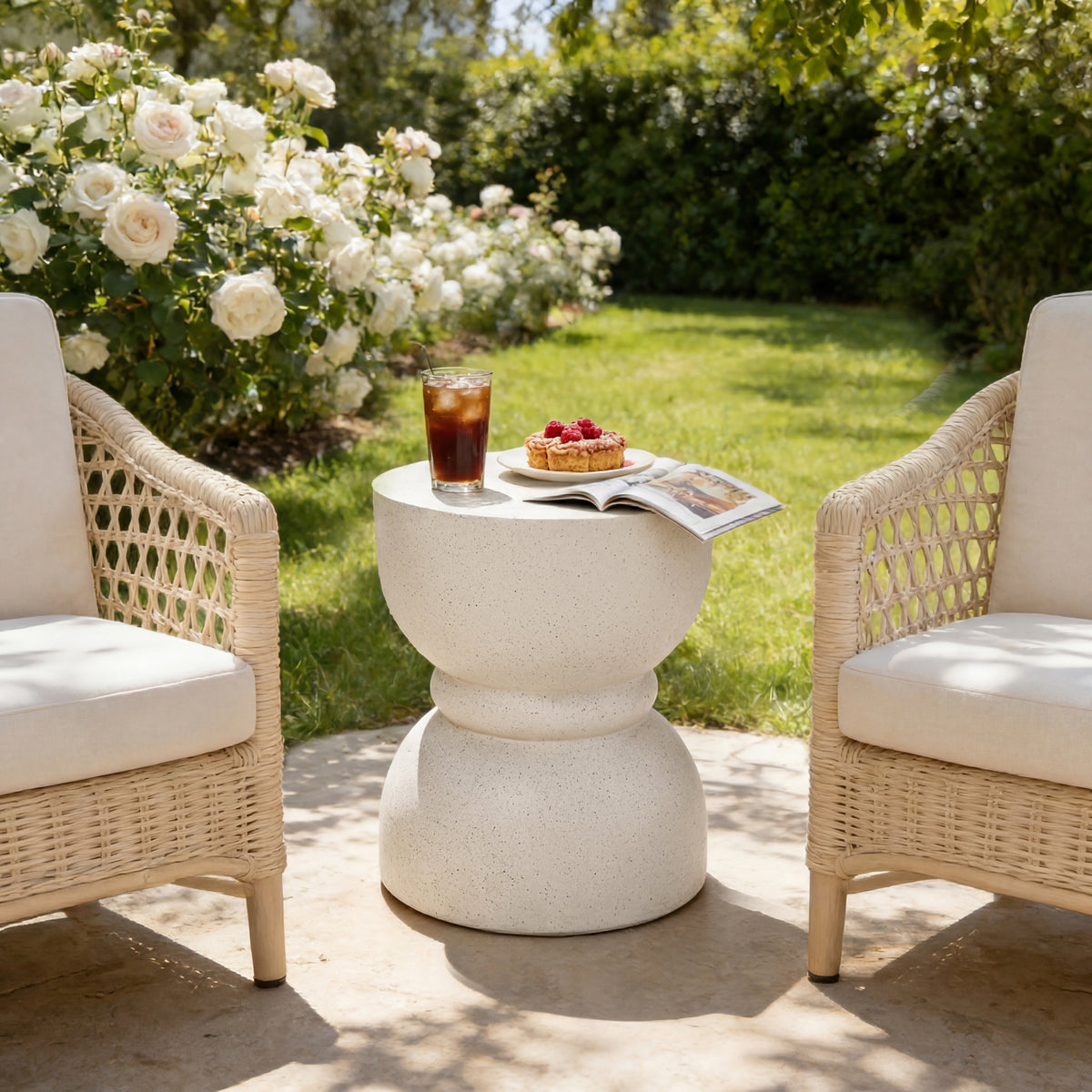 variant-group:rf-n711p422067k|Roomfitters Contemporary Beige Concrete Side Table, Rounded Waist Outdoor End Table, MgO Decorative Garden Stool