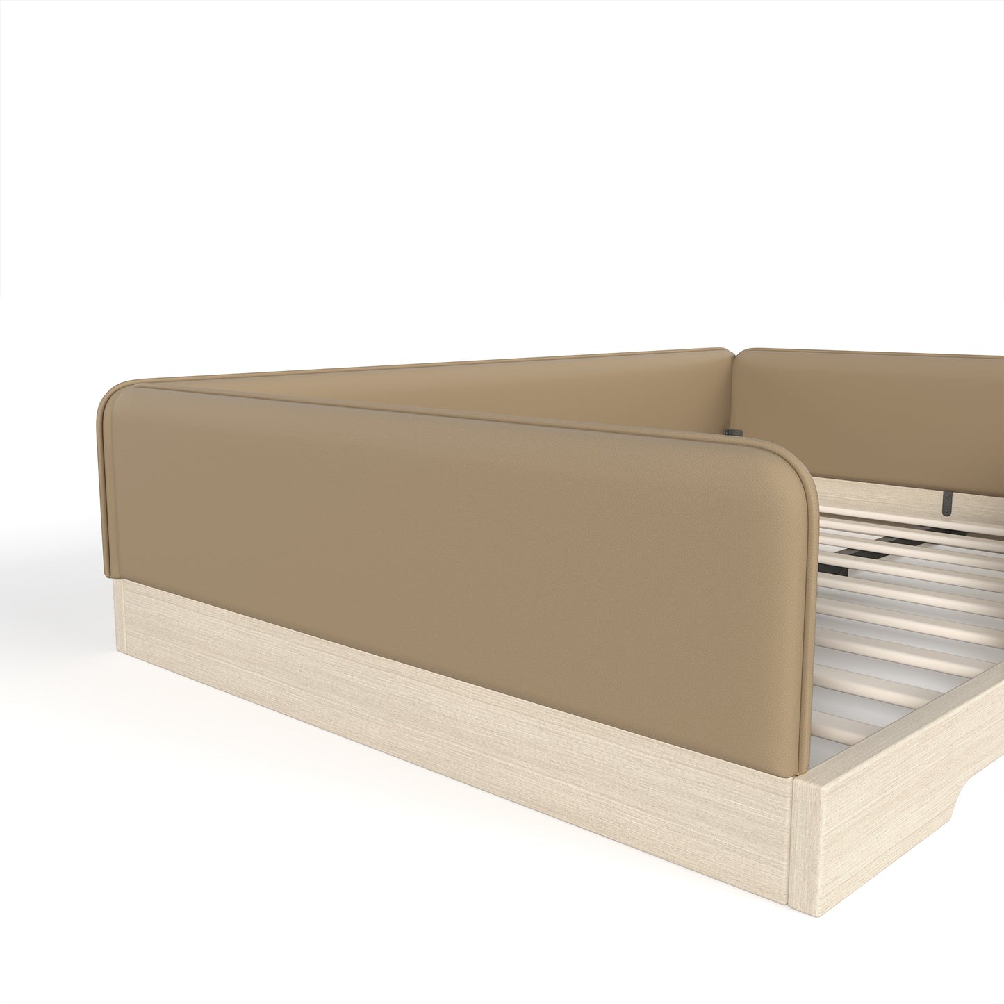 variant-group:rf-w1580s00670|Roomfitters Full Size Upholstered Floor Bed Frame with Removable Guardrails, Faux Leather Low Profile Platform, Brown