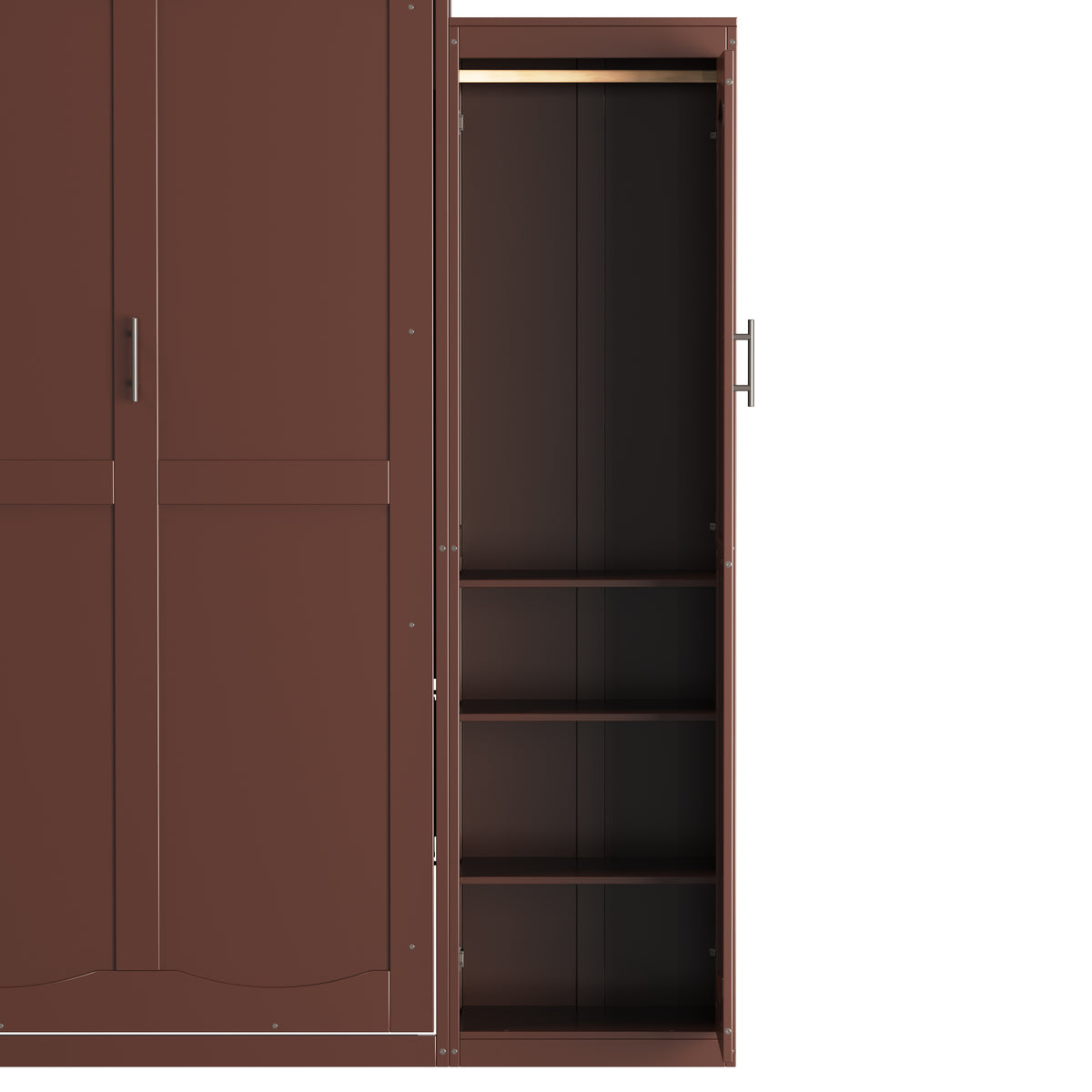 variant-group:rf-n733s235627d|Roomfitters Queen Murphy Wall Bed with Two Wardrobes and Storage Shelf, Foldable Platform Bed Frame for Guest Room, Walnut