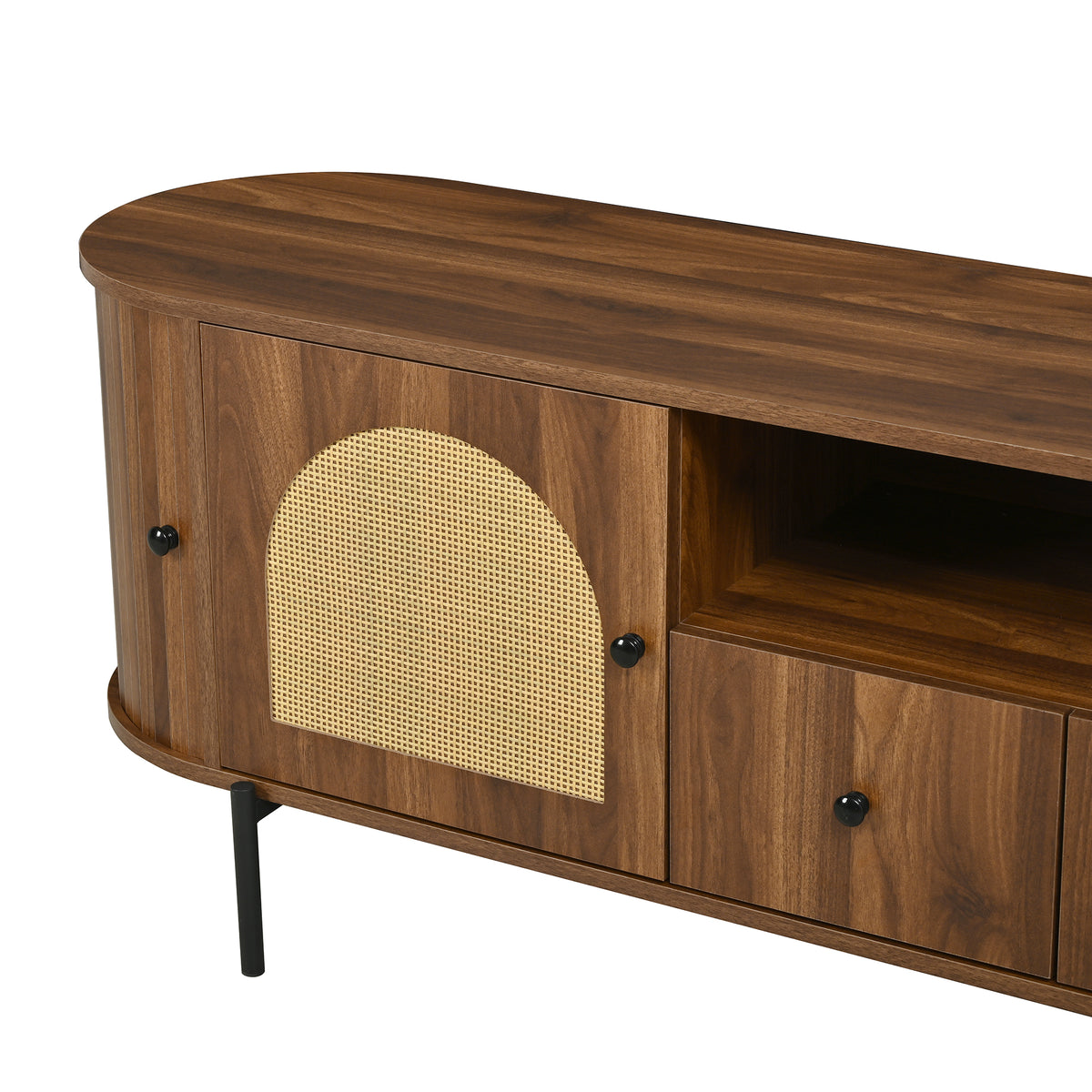 variant-group:rf-n724p437189m|Roomfitters American Style TV Stand with Rattan Arched Doors, Steel Legs, Antique Brown