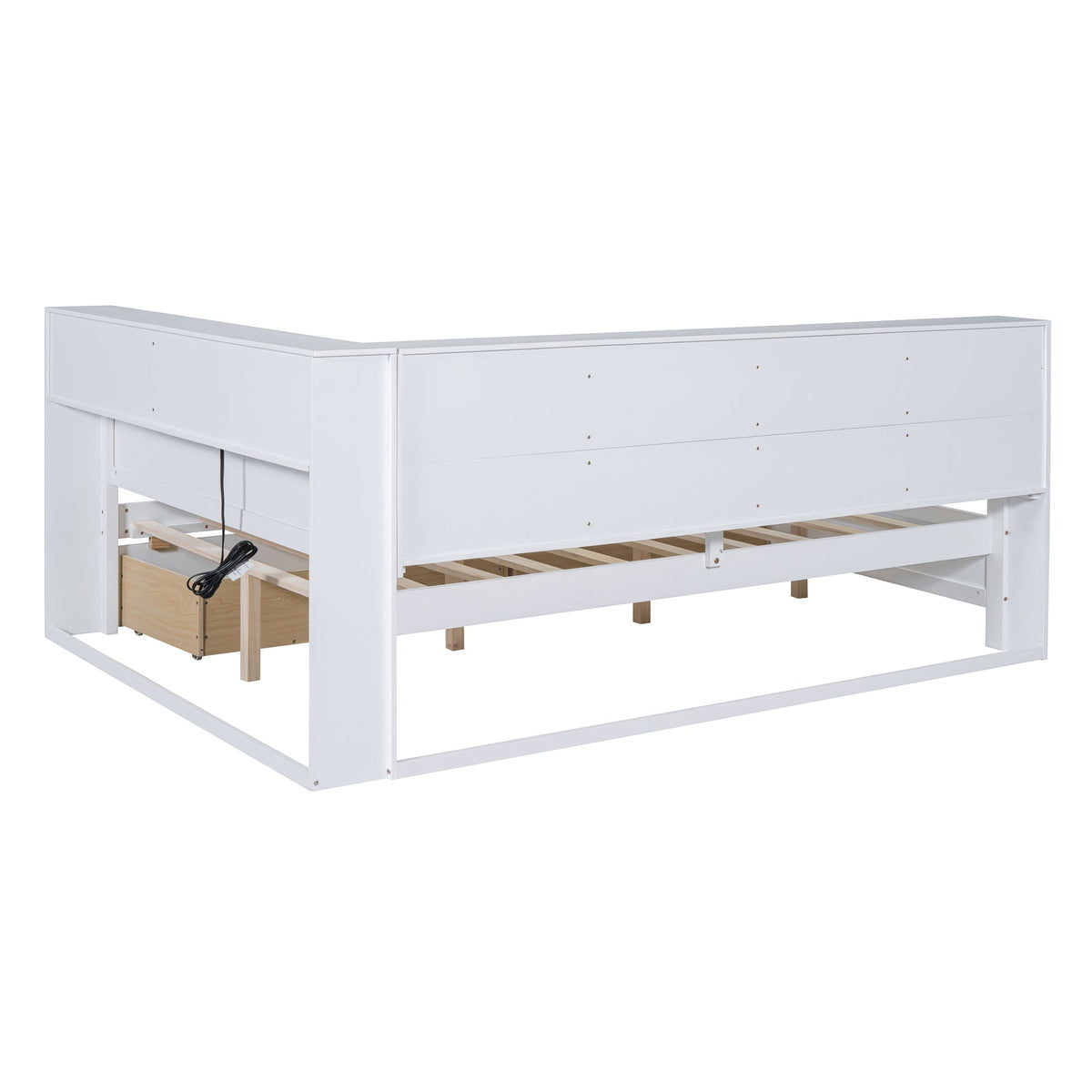 Roomfitters Wooden Full Daybed with Underbed Storage, Built-In Shelf & USB Charging Ports, White