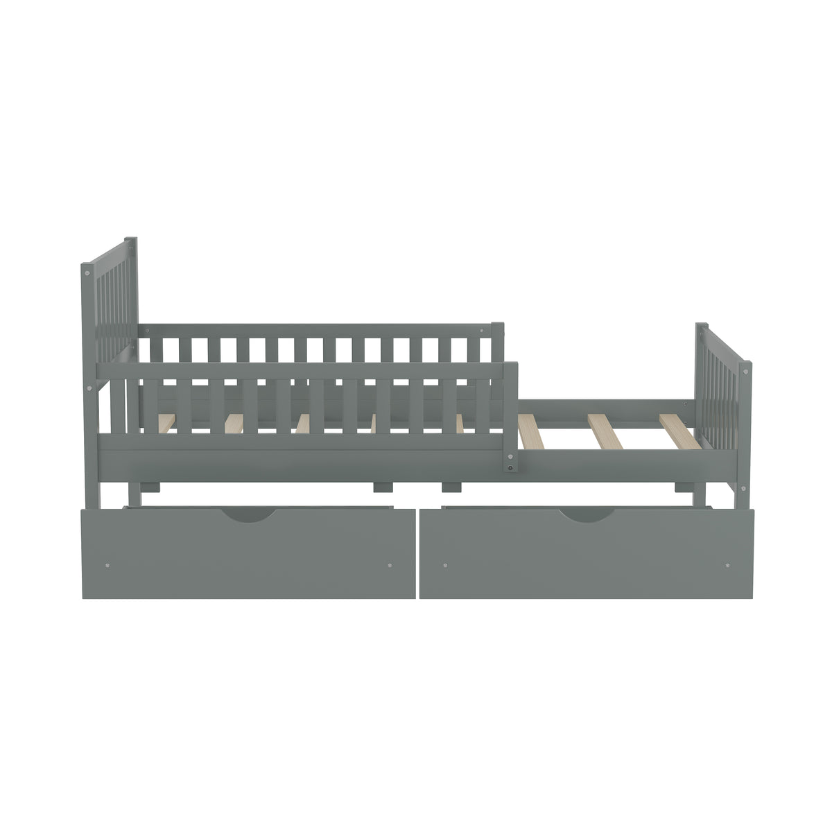 variant-group:rf-n733p172696e|Roomfitters Twin Size Wood Platform Bed with Guardrails and Two Storage Cabinets, Grey