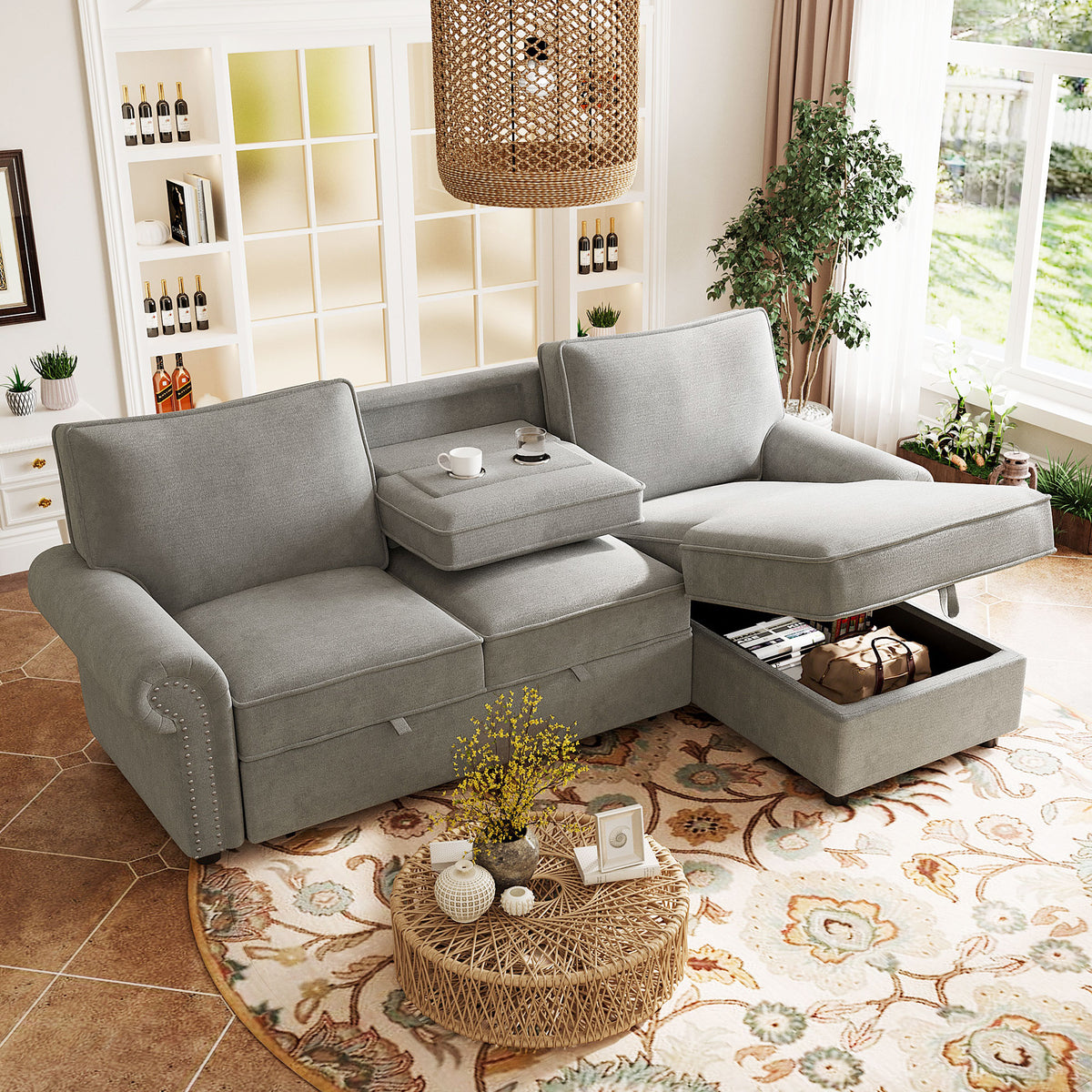 variant-group:rf-n711wy000466aae|Roomfitters 95" Convertible Sectional Sleeper Sofa L-Shaped Couch with Storage Chaise and Pull Out Bed for Living Room, Grey