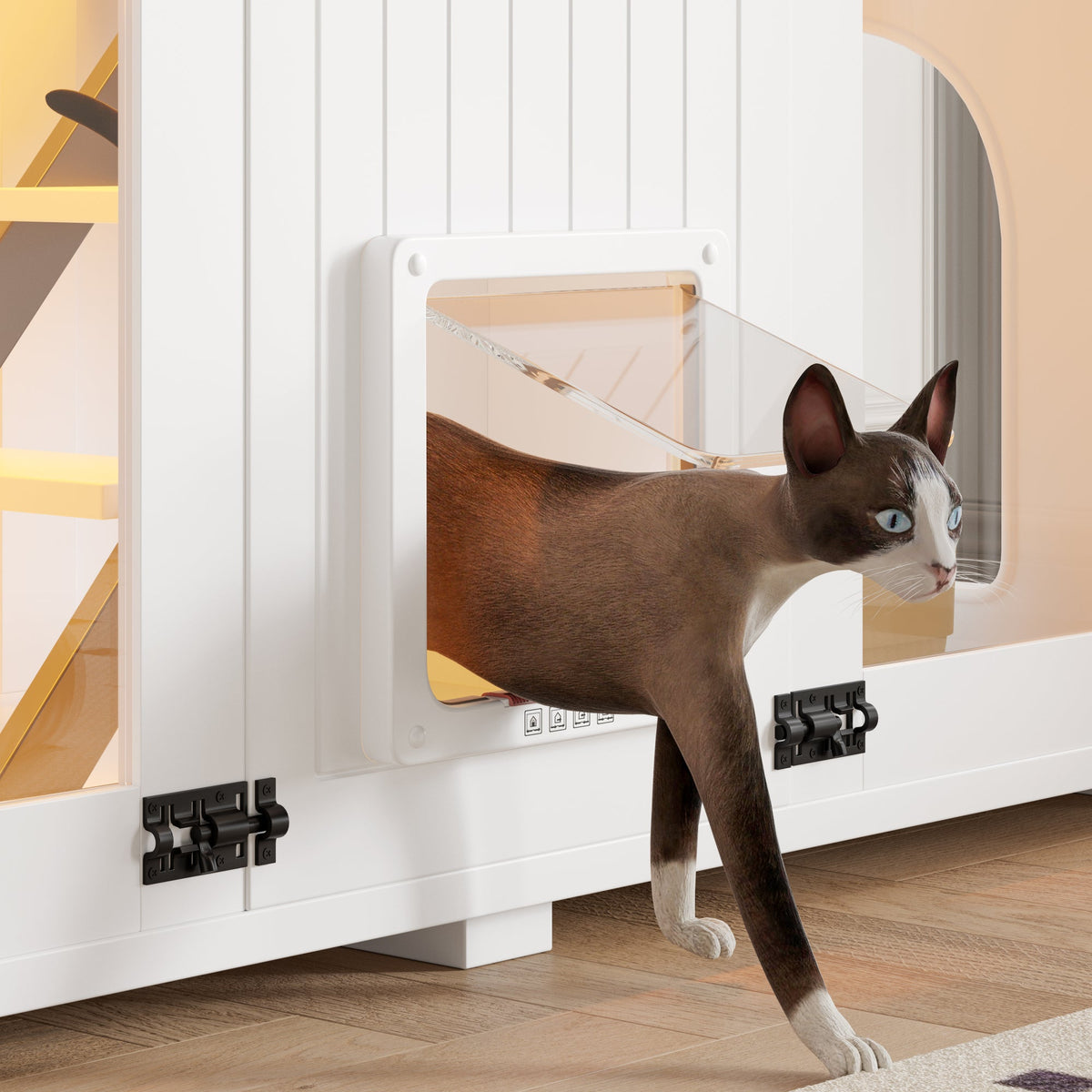 Roomfitters 47-Inch Enclosed Cat Litter Box Furniture Hideaway Cabinet Side Table with Four Mode Door White Roomfitters