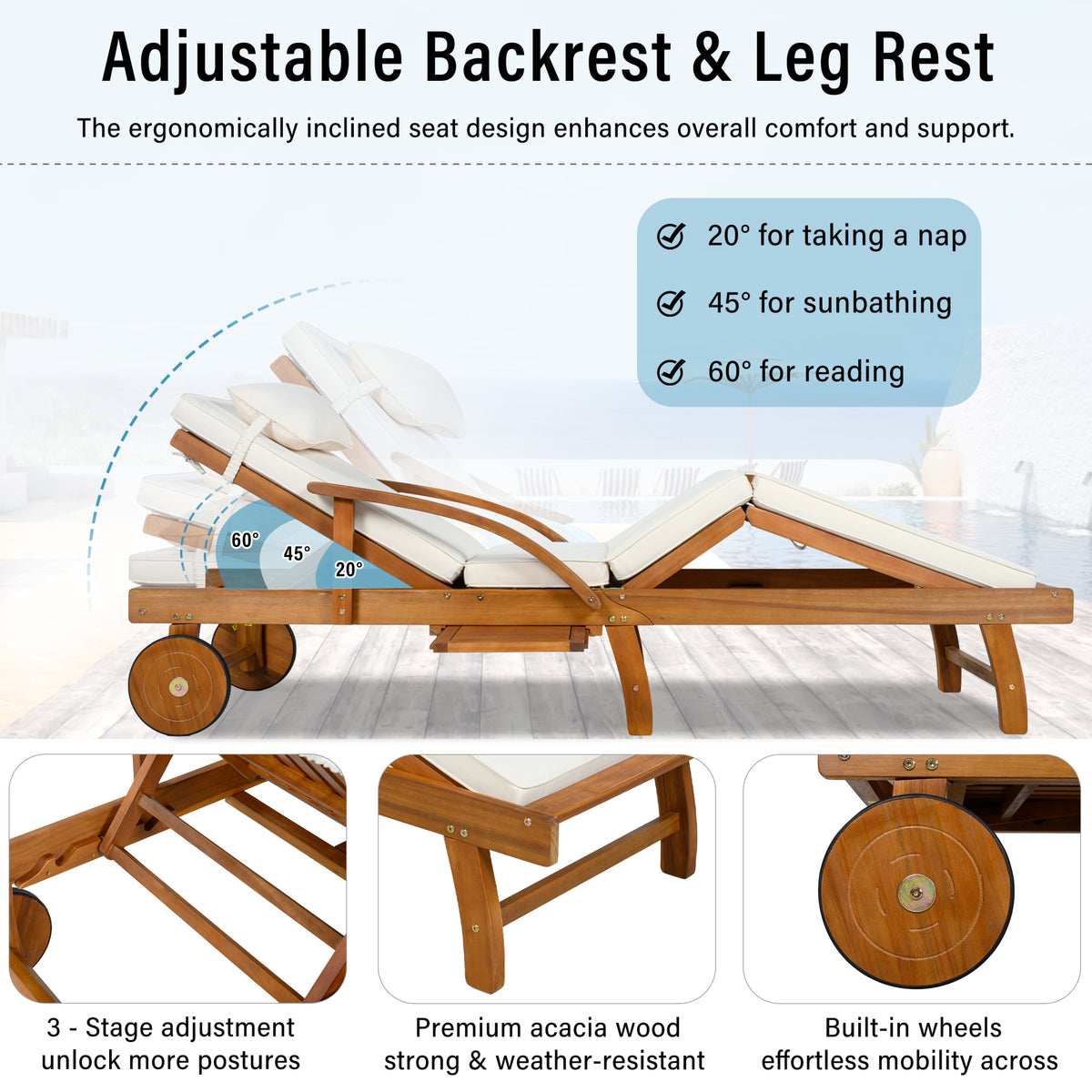 variant-group:rf-n711wy000482aaa|Roomfitters 77.5-Inch Adjustable Acacia Wood Outdoor Lounge Chairs, Set of 2 Reclining Chaise Loungers, Beige Cushions