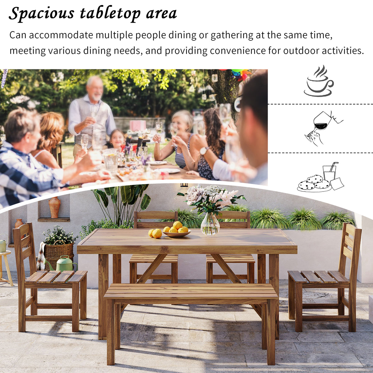 variant-group:rf-n711wy000432aaa|Roomfitters High-Quality Acacia Wood Outdoor Table and Chair Set for Patio, Balcony, Backyard, Natural Wood