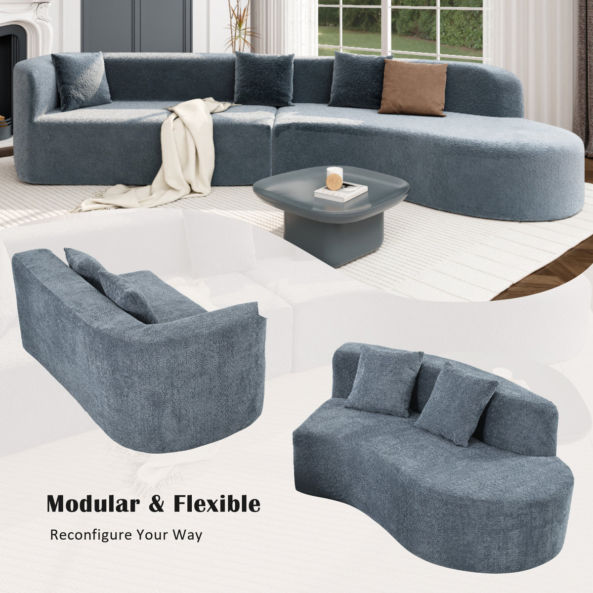 variant-group:rf-n711wy000456aae|Roomfitters 132" Sectional Sofa, Modern Curved Design L-Shaped Modular Couch for Living Room Furniture, Dark Blue