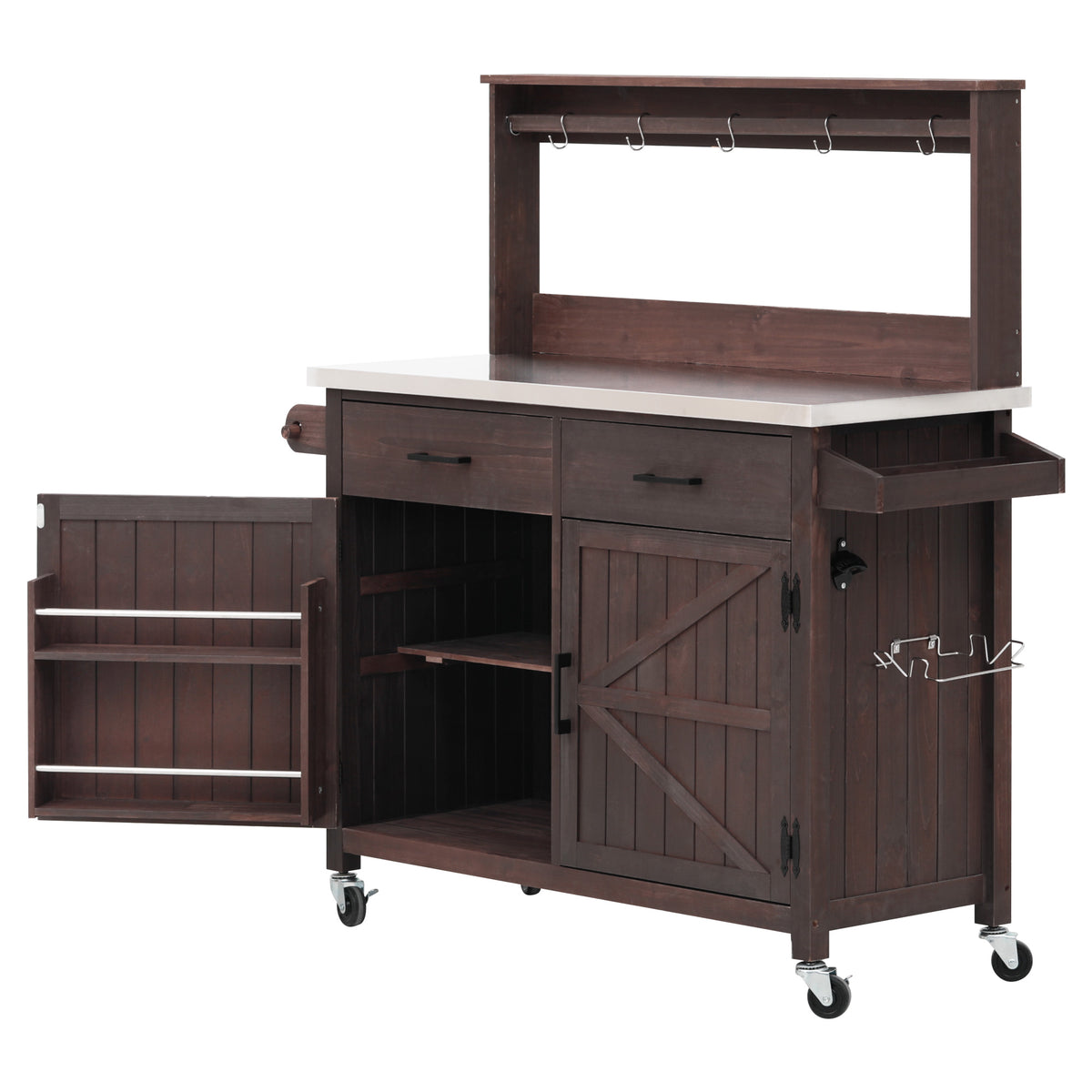 variant-group:rf-n707p409087z|Roomfitters 54.1" Grill Cart, Outdoor Kitchen Prep Station with Stainless Steel Top and Propane Tank Storage, Dark Brown