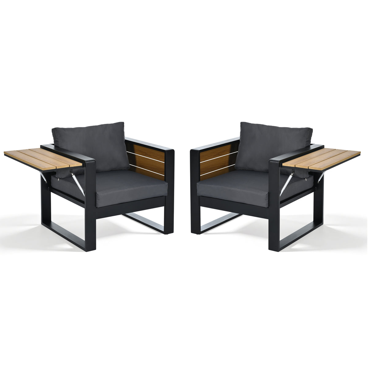 variant-group:rf-n704g201257e|Roomfitters 4-Piece Aluminum Patio Conversation Set with Four Fold-Out Side Trays and Slatted Coffee Table Gray