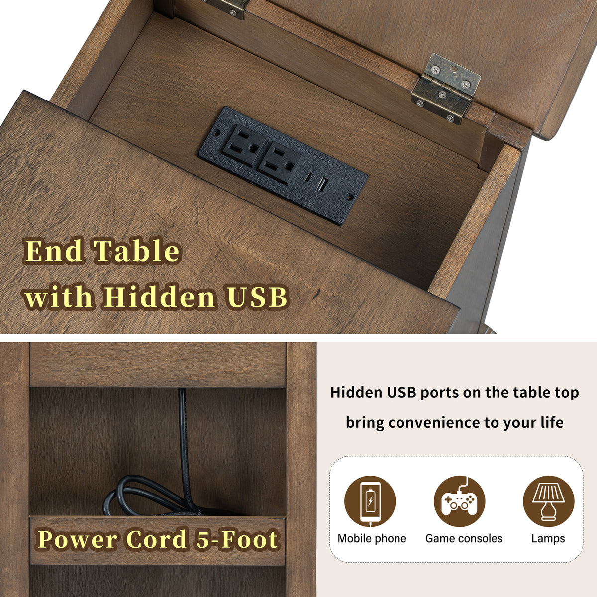 variant-group:rf-n724p353565p|Roomfitters Classic Charging End Table with USB Ports and Storage Drawer, Antique Espresso
