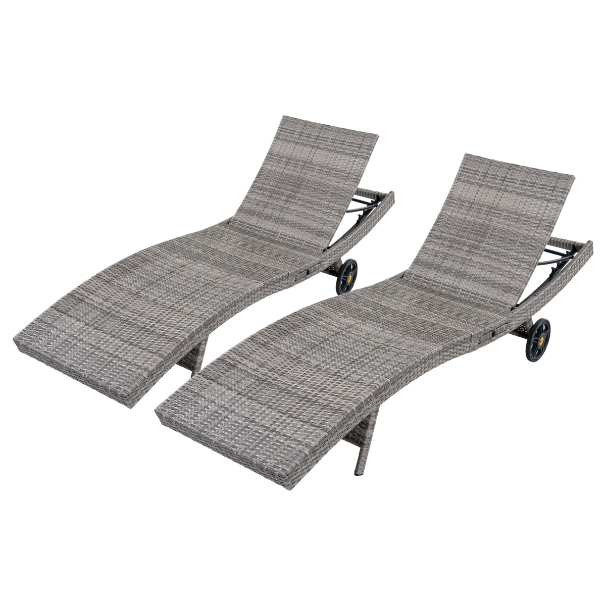 variant-group:rf-n707p395515e|Roomfitters 80"W Patio Chaise Lounge Chairs Set of 2 with Wheels, Folding Table, Adjustable Rattan Loungers, Grey