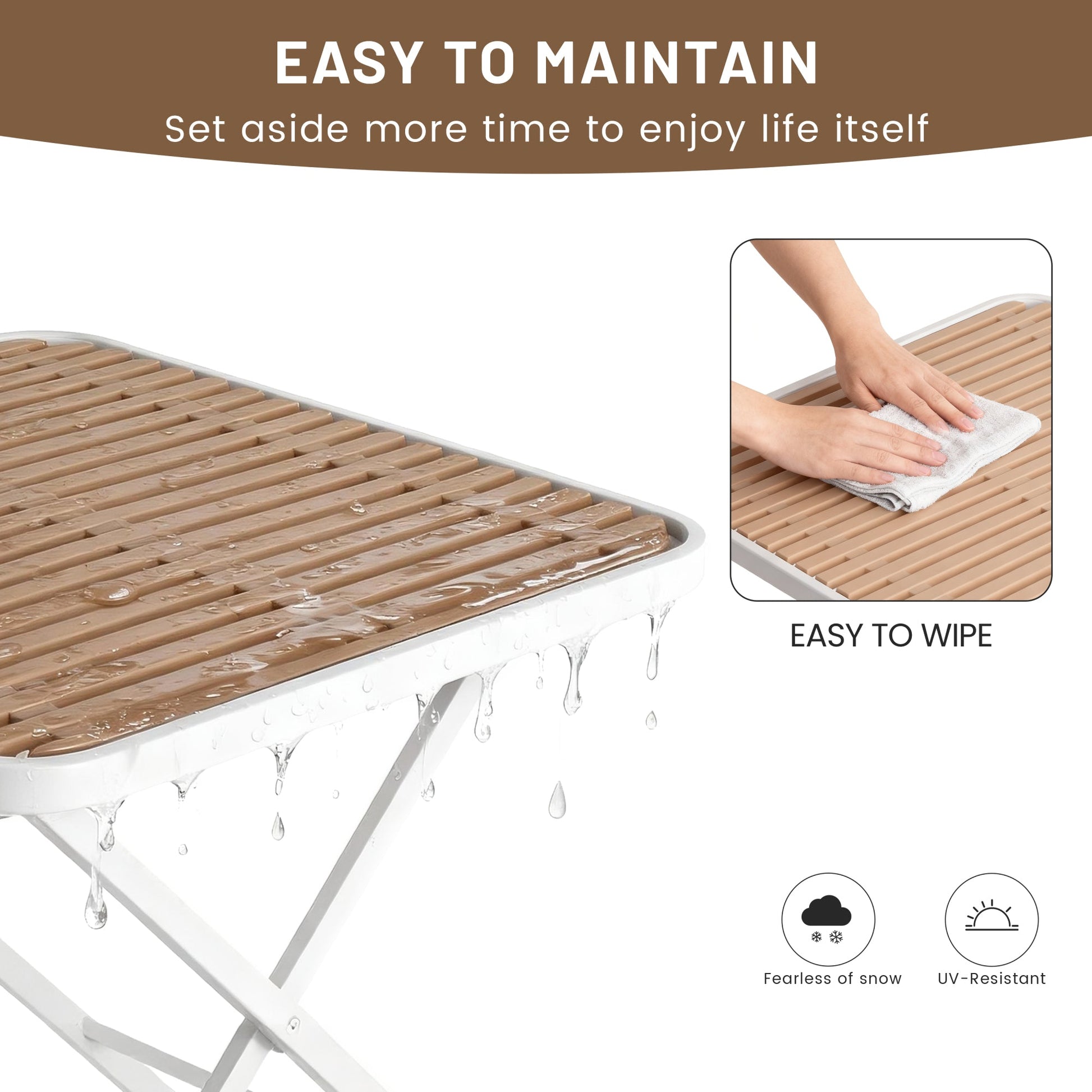 Summer - Modern folding square table- indoor and outdoor multi-functional table- polypropylene tabletop with metal legs, suitable for dining rooms, living rooms, gardens, terraces, etc. (White, khaki) Roomfitters
