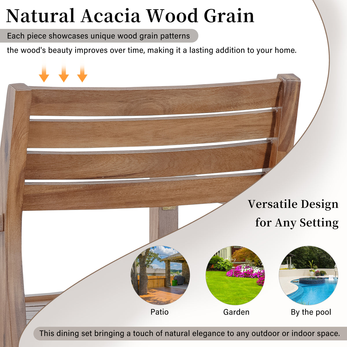 variant-group:rf-n711wy000475aad|Roomfitters 5-Piece Outdoor Dining Set for 4, 47.2-Inch Round Acacia Wood Table, Light Grey Slatted Patio Group