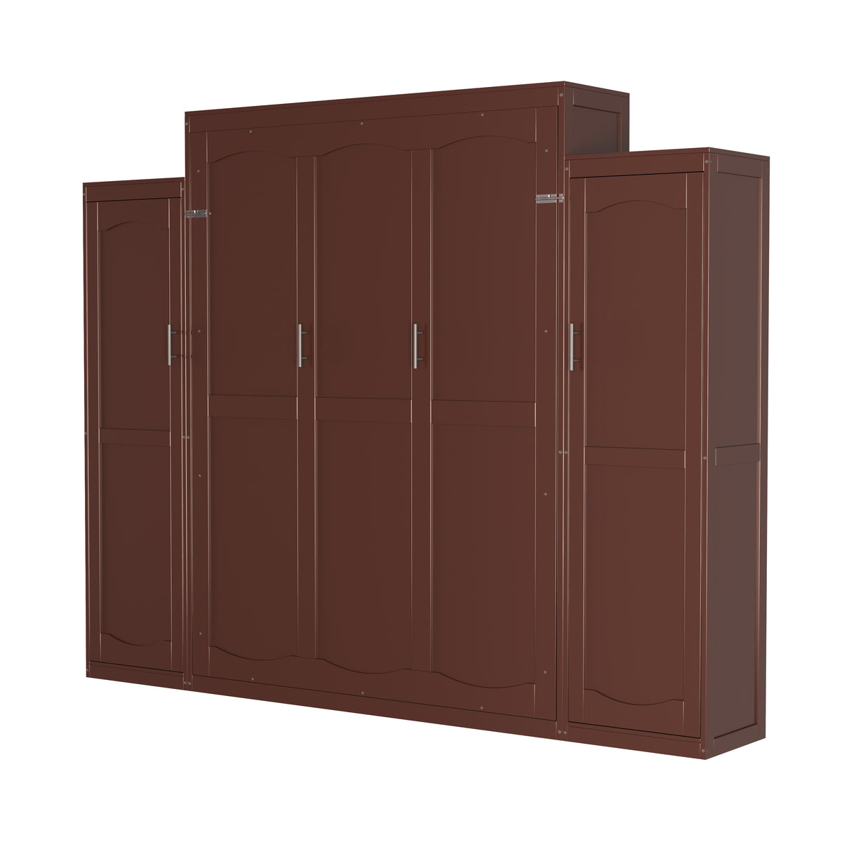 variant-group:rf-n733s235627d|Roomfitters Queen Murphy Wall Bed with Two Wardrobes and Storage Shelf, Foldable Platform Bed Frame for Guest Room, Walnut