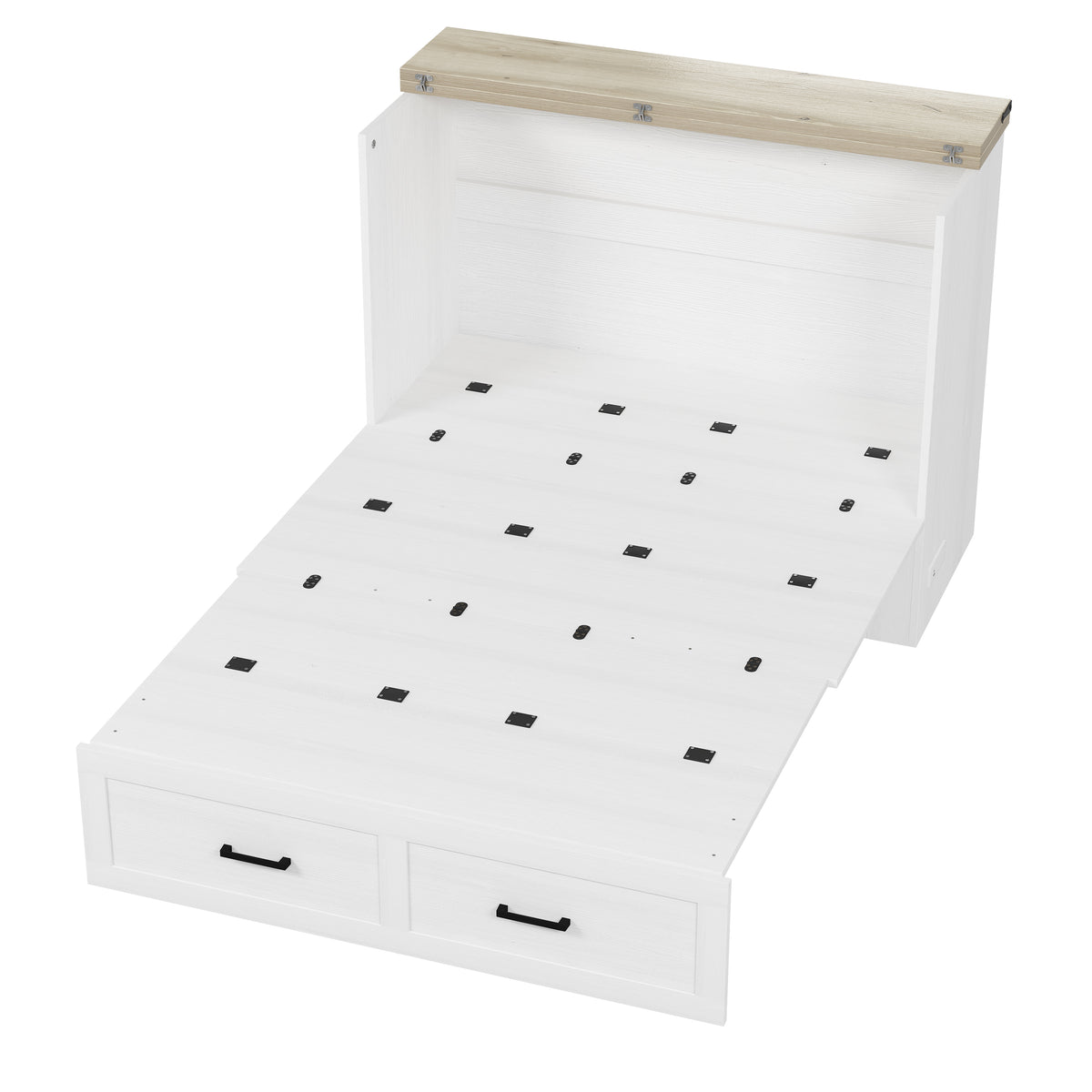variant-group:rf-n733s237853w|Roomfitters Full Size Farmhouse Murphy Cabinet Bed with Charging Station, Foldable Platform Bed with Large Storage for Guest Room, Small Bedroom, White