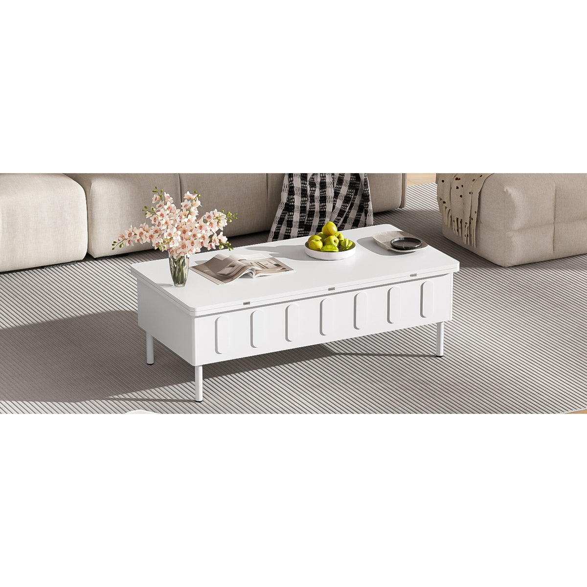 variant-group:rf-n724p292514k|Roomfitters Lift-Top Coffee Table with 2 Drawers and Foldable Top, Hidden Storage Compartment, Adjustable Center Table, White