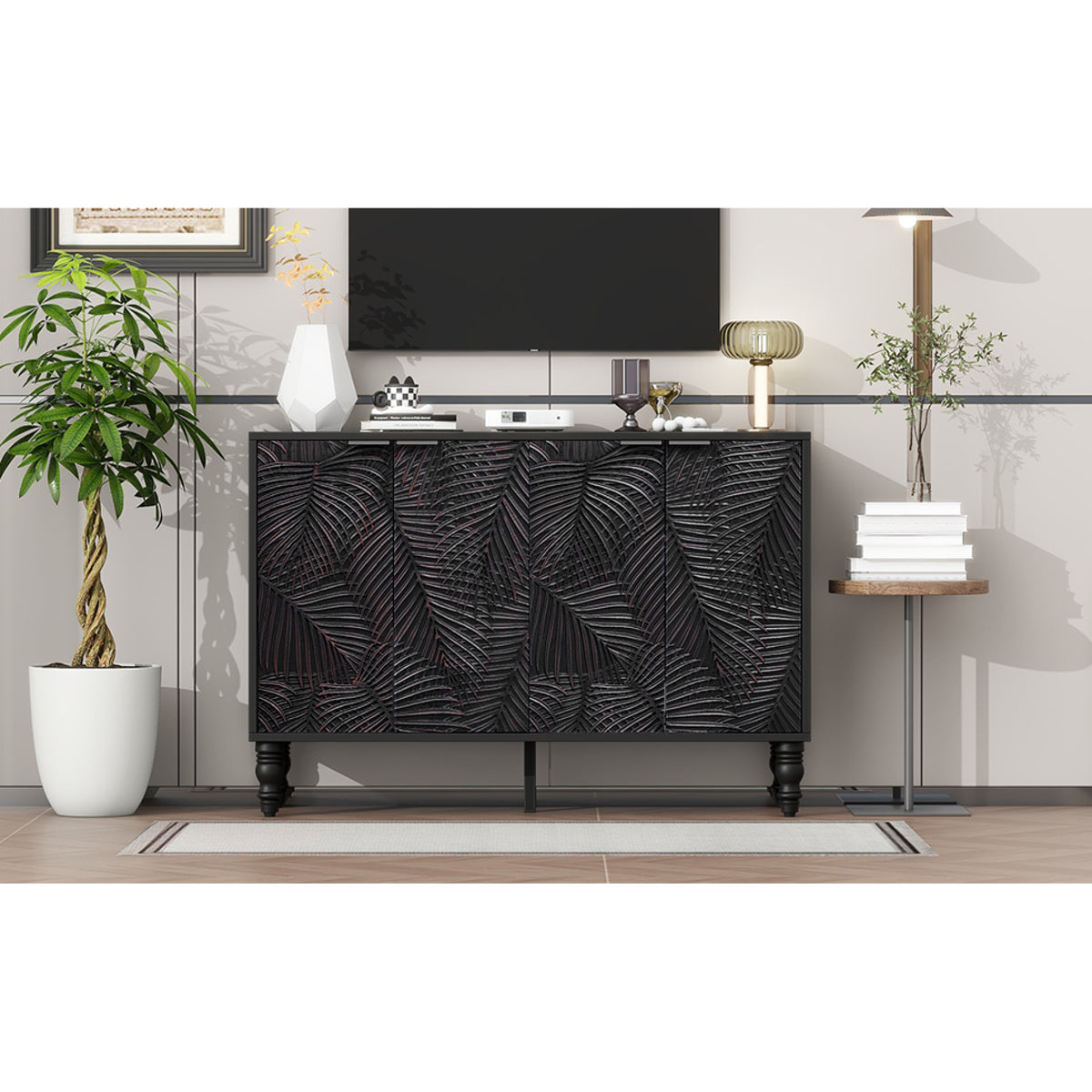 variant-group:rf-n724p233372b|Roomfitters Modern TV Stand for up to 43 Inch TV, Entertainment Console with Storage Compartments and Wood Legs, Black