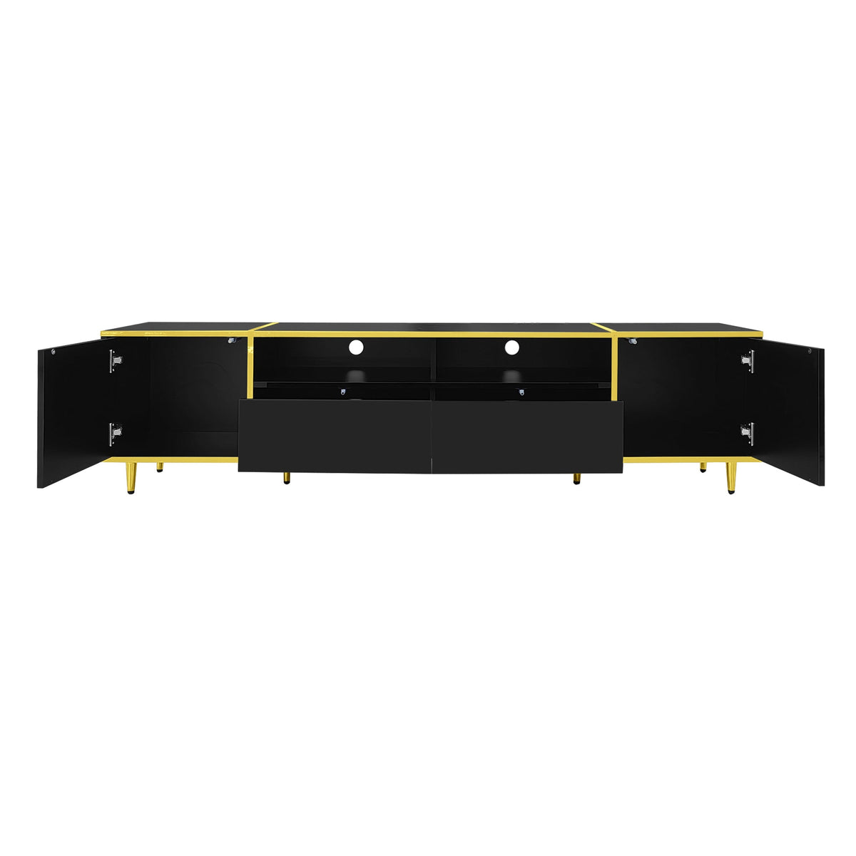 Roomfitters Modern TV Stand for up to 80 Inch TV, Entertainment Console with LED Shelves, Drawers and Cabinets, Black Roomfitters