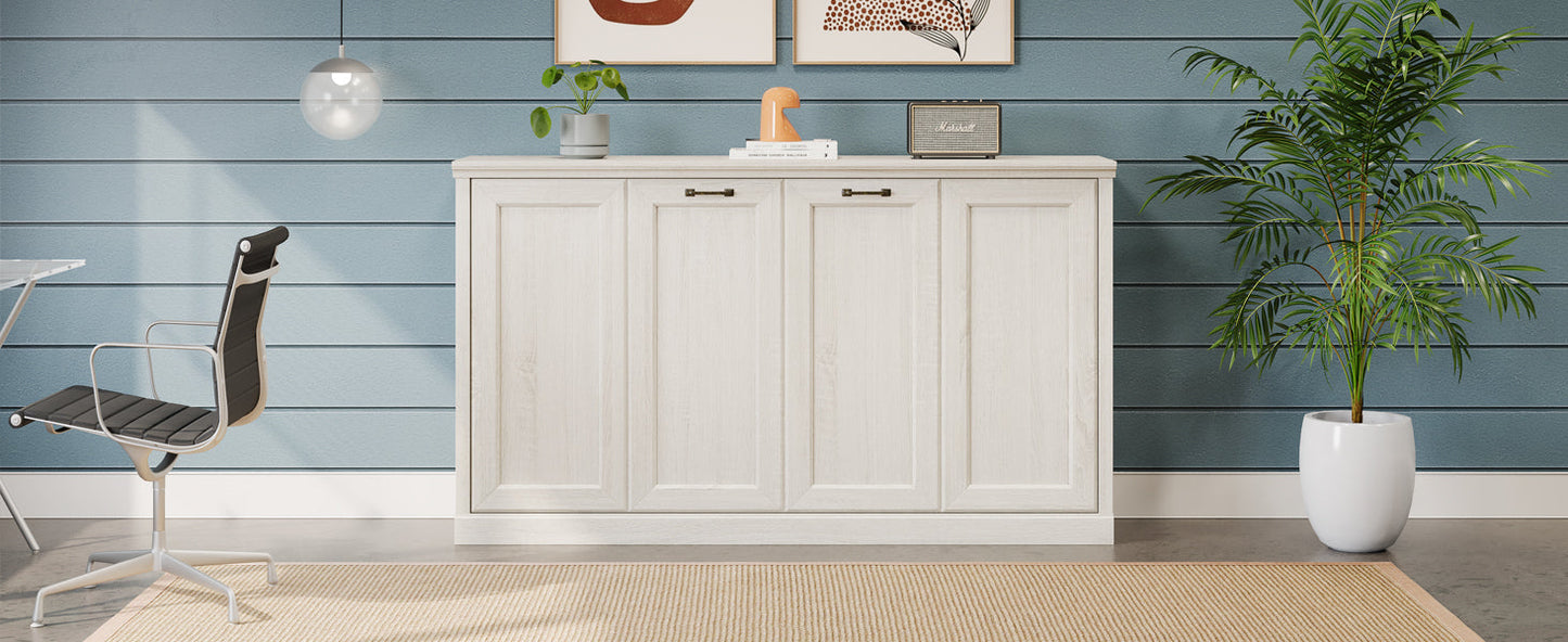 Roomfitters Twin Size Horizontal Murphy Bed Frame, Hideaway Cabinet Wall Bed, Dual Piston System Guest Room, Rustic White Roomfitters